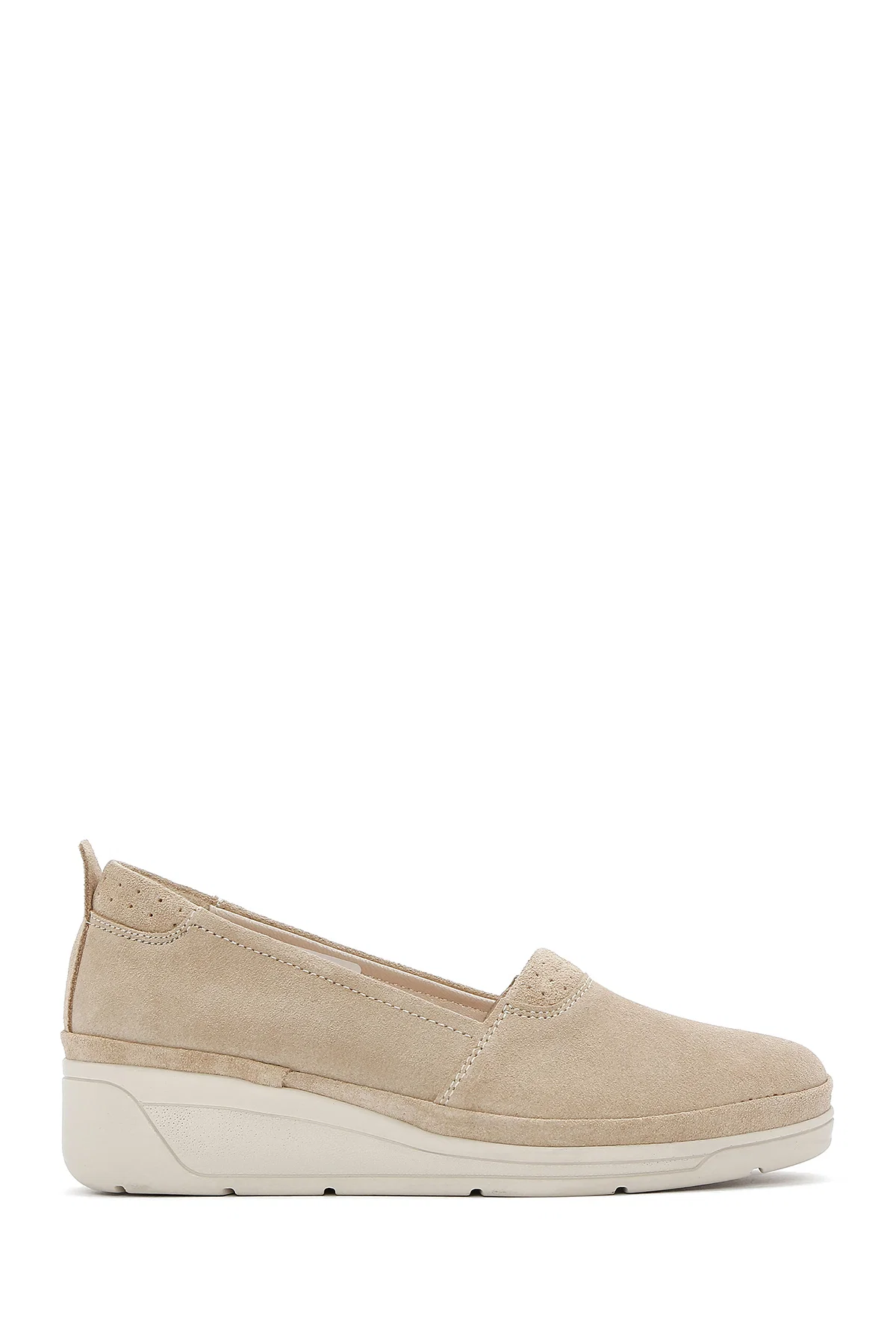 Kadın Bej Dolgu Topuklu Süet Deri Comfort Loafer