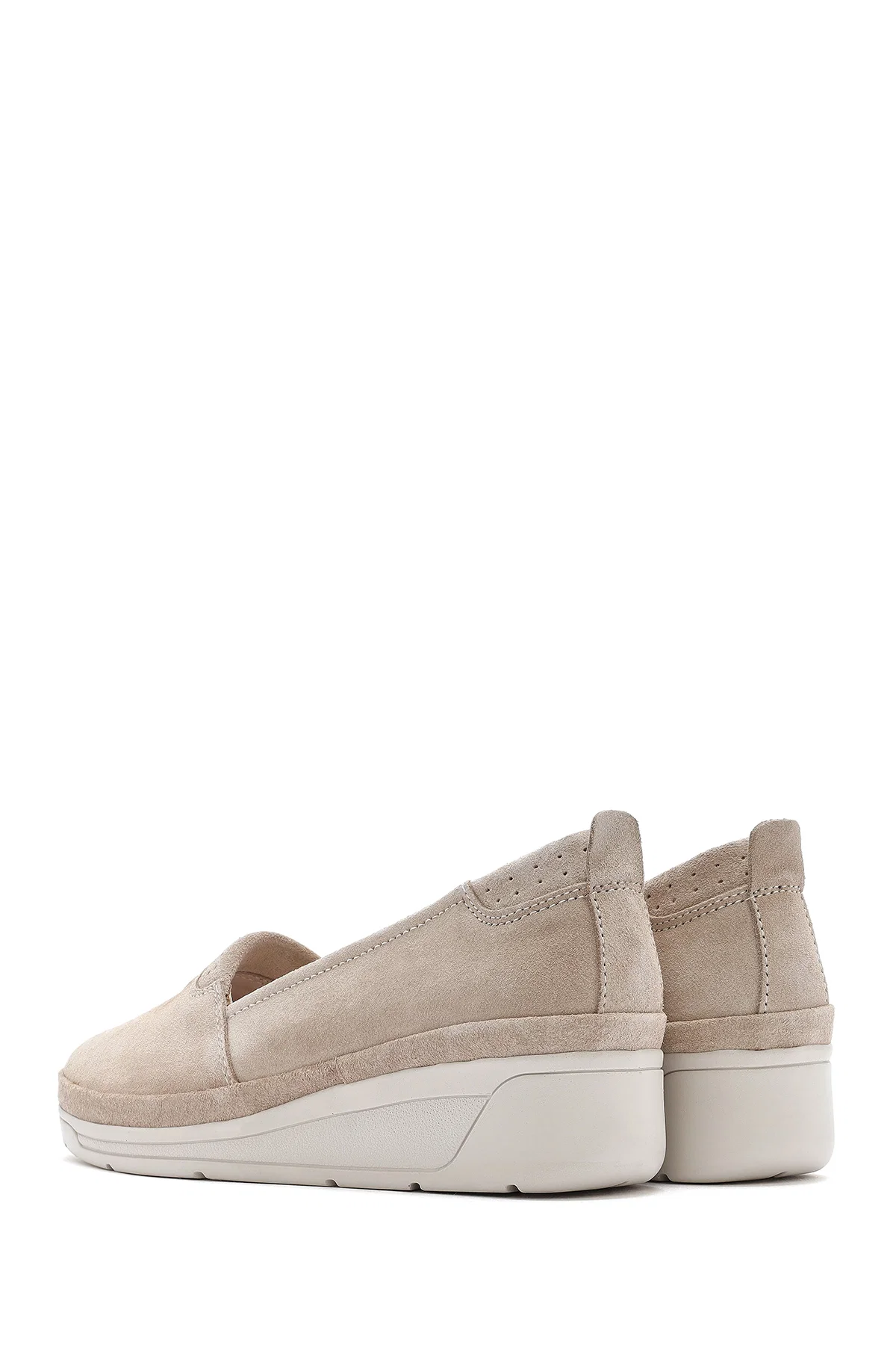 Kadın Bej Dolgu Topuklu Süet Deri Comfort Loafer - Image 14