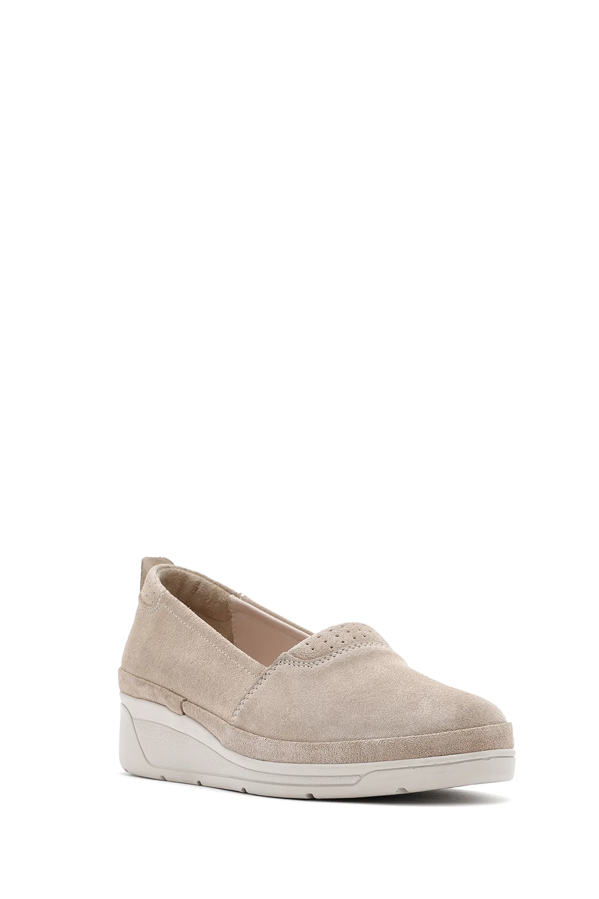 Kadın Bej Dolgu Topuklu Süet Deri Comfort Loafer - Image 15