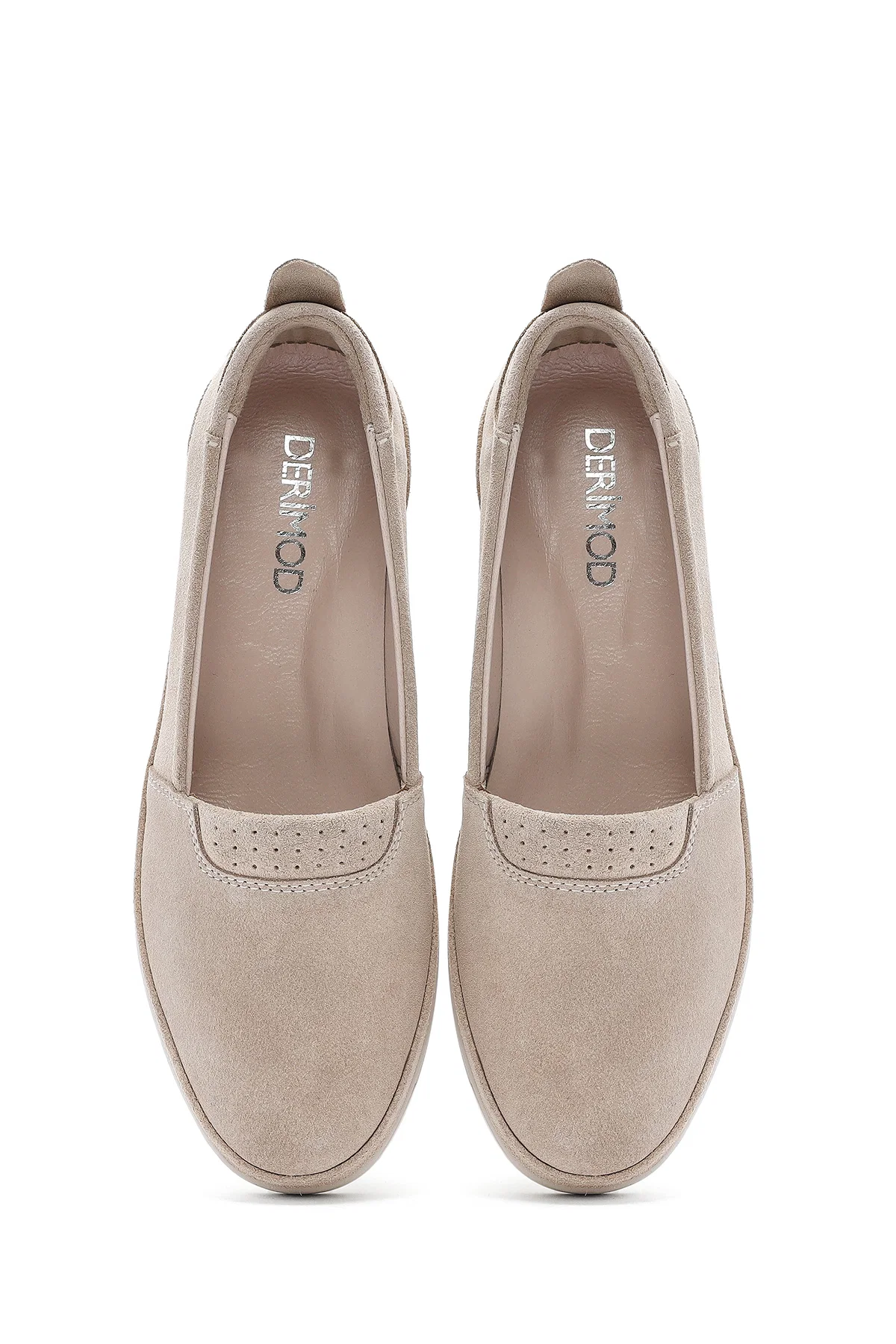 Kadın Bej Dolgu Topuklu Süet Deri Comfort Loafer - Image 16