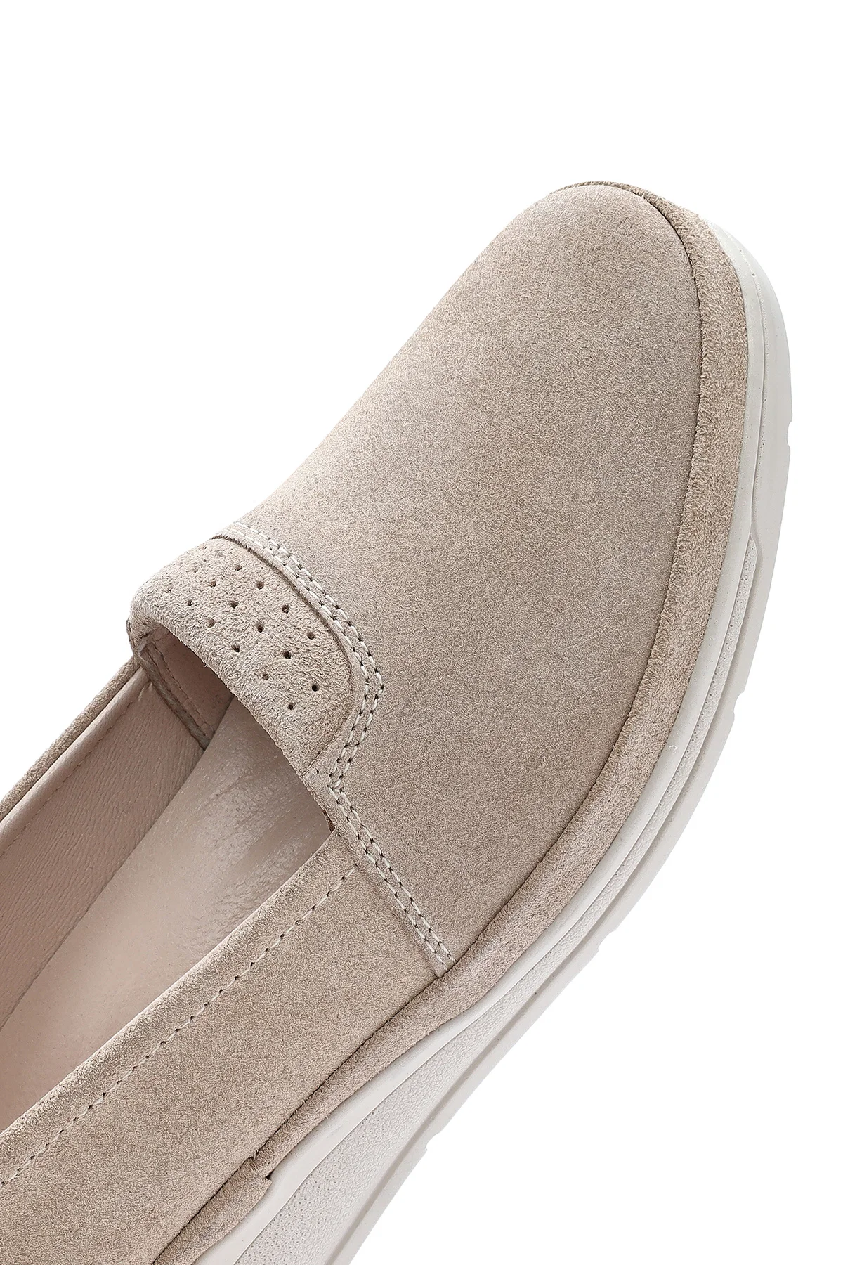 Kadın Bej Dolgu Topuklu Süet Deri Comfort Loafer - Image 18