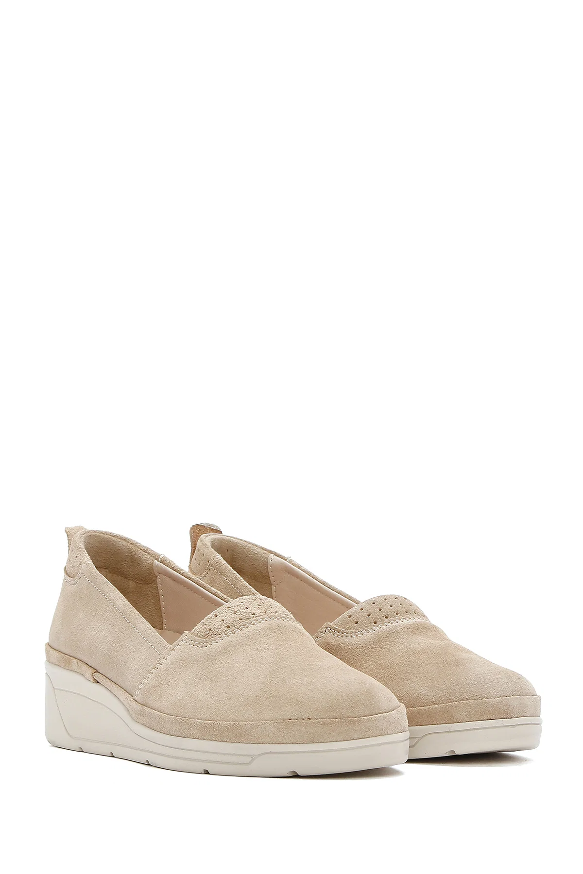 Kadın Bej Dolgu Topuklu Süet Deri Comfort Loafer - Image 3