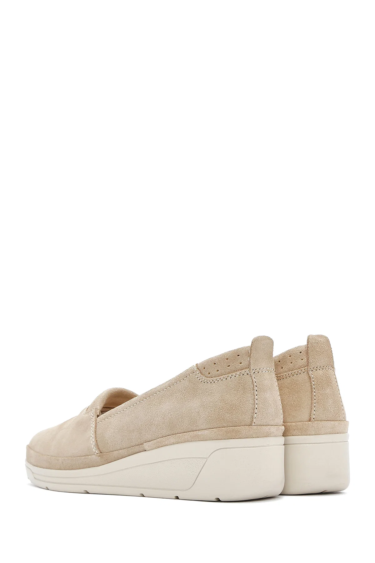 Kadın Bej Dolgu Topuklu Süet Deri Comfort Loafer - Image 5