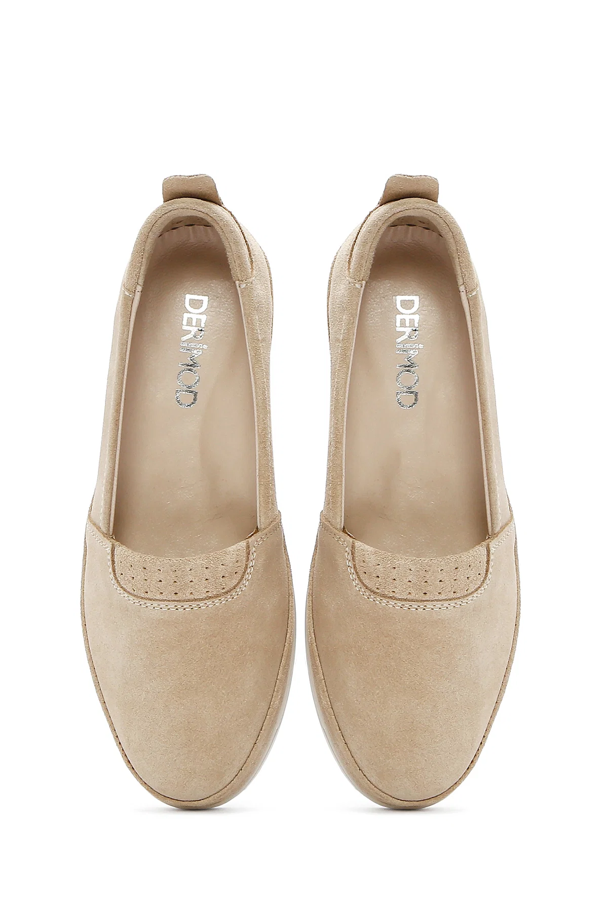 Kadın Bej Dolgu Topuklu Süet Deri Comfort Loafer - Image 7