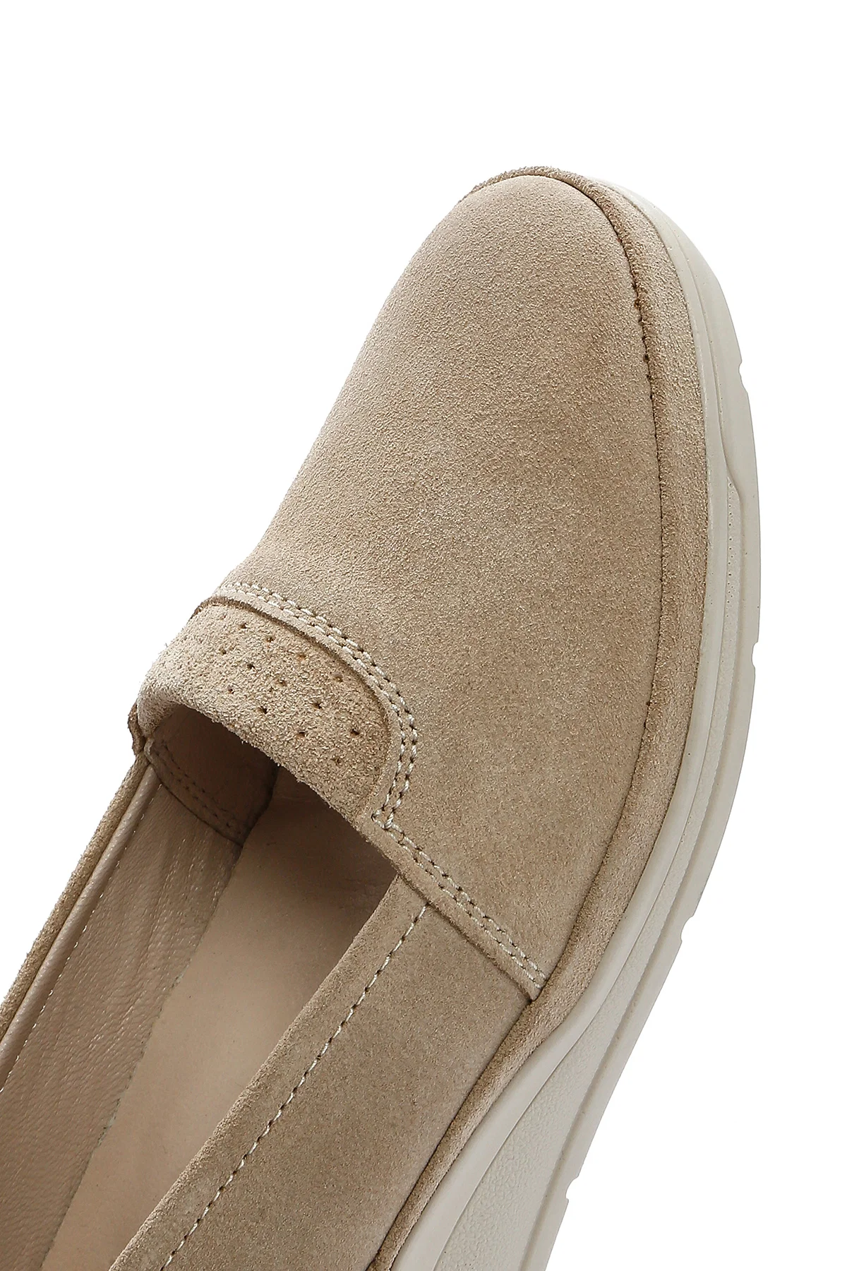 Kadın Bej Dolgu Topuklu Süet Deri Comfort Loafer - Image 8