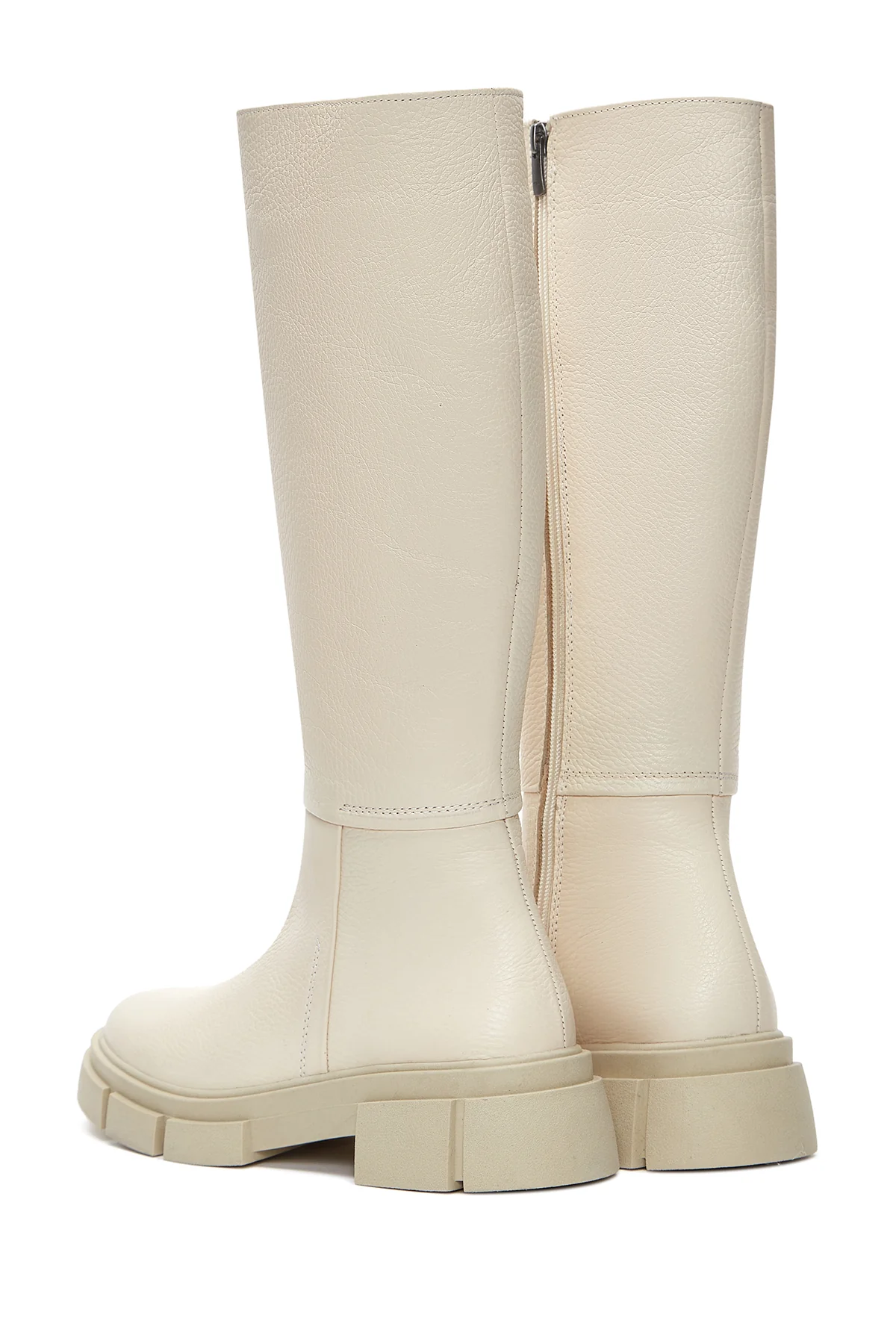 Kadın Bej Fermuarlı Deri Çizme - Image 6