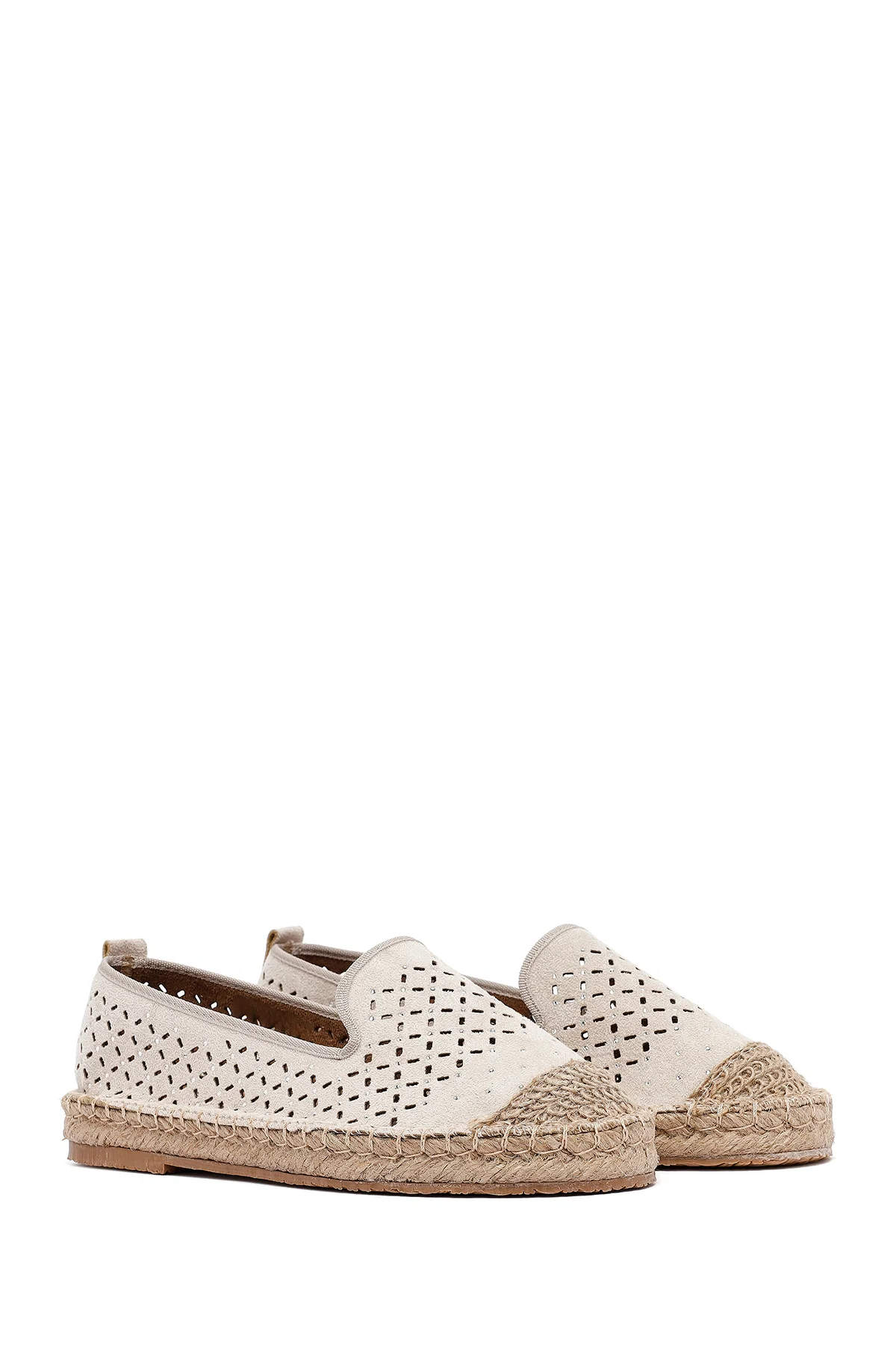 Kadın Bej Fileli Süet Espadril - Image 3