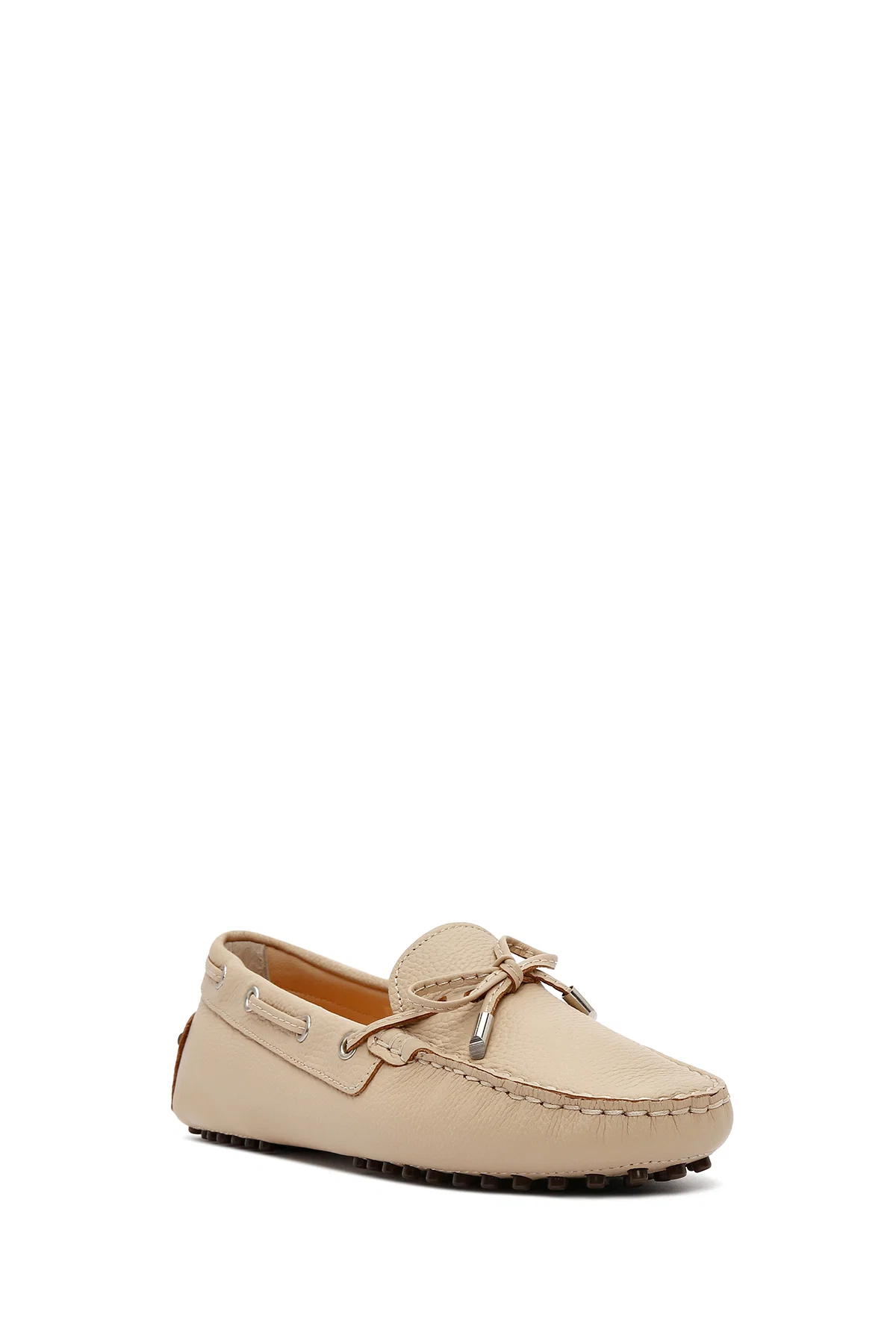Kadın Bej Fiyonklu Deri Loafer - Image 6