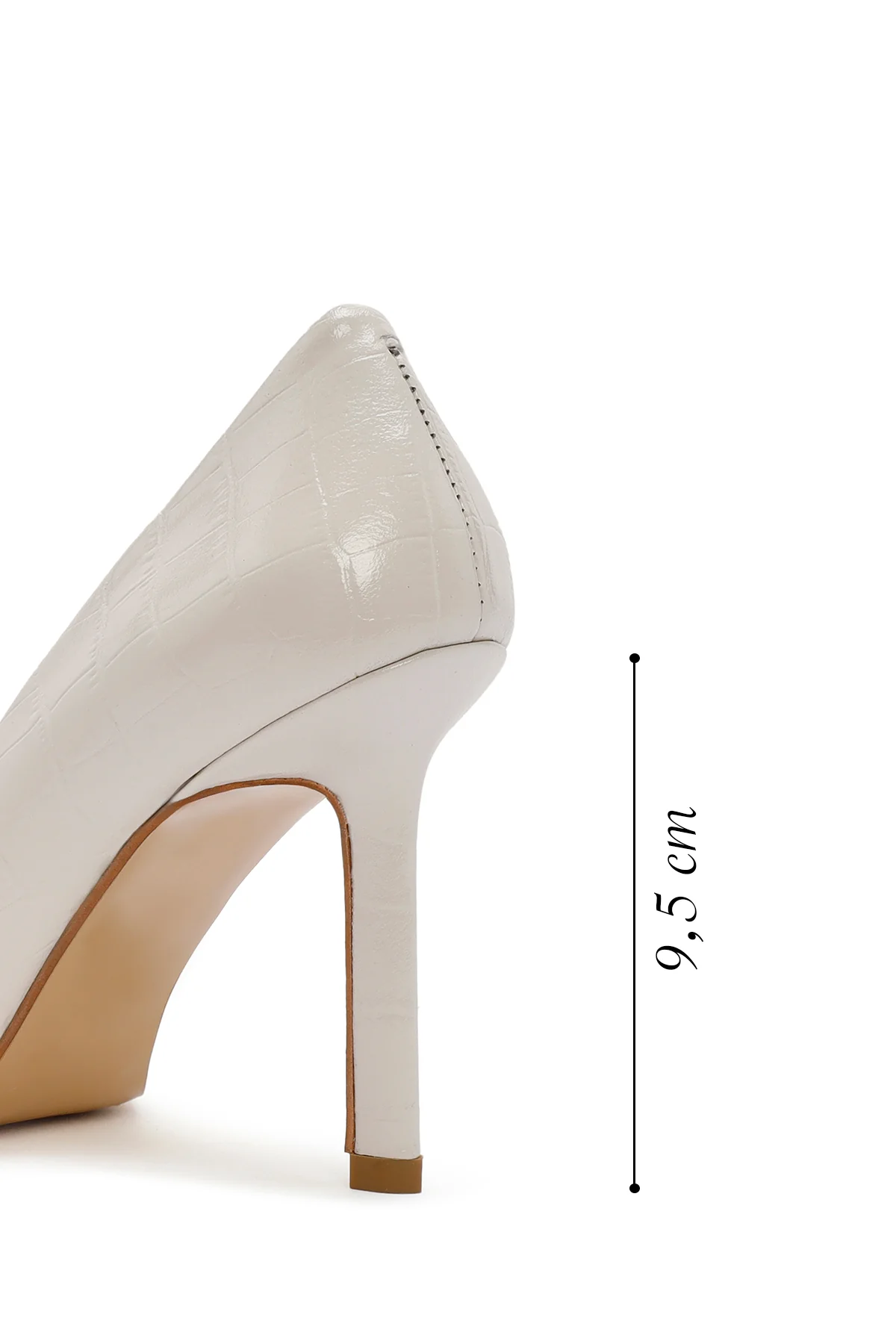 Kadın Bej İnce Topuklu Kroko Desenli Deri Stiletto - Image 2