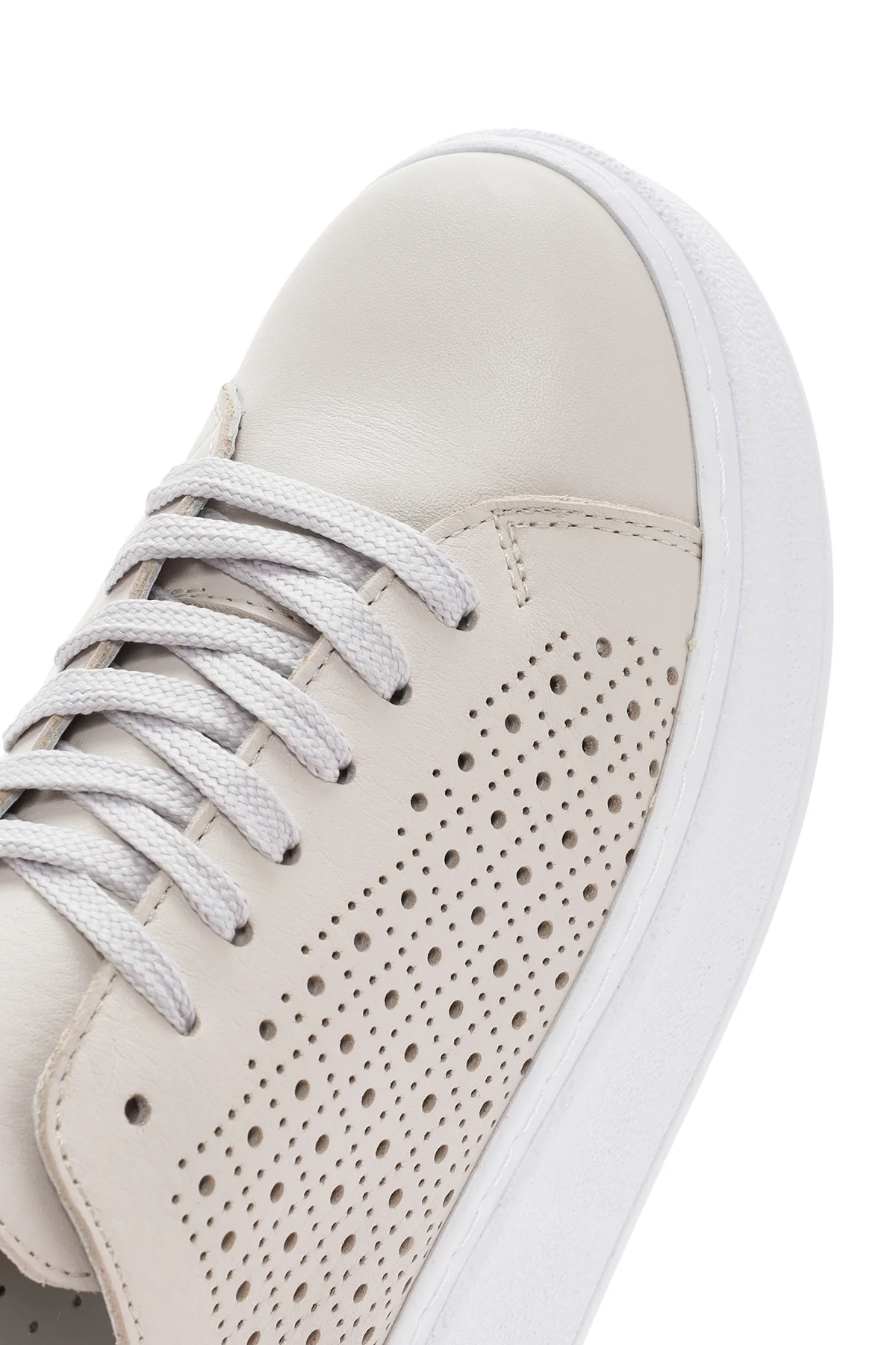 Kadın Bej Kalın Tabanlı Bağcıklı Deri Sneaker - Image 10