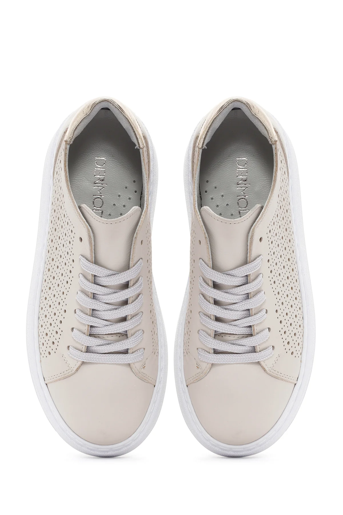 Kadın Bej Kalın Tabanlı Bağcıklı Deri Sneaker - Image 7