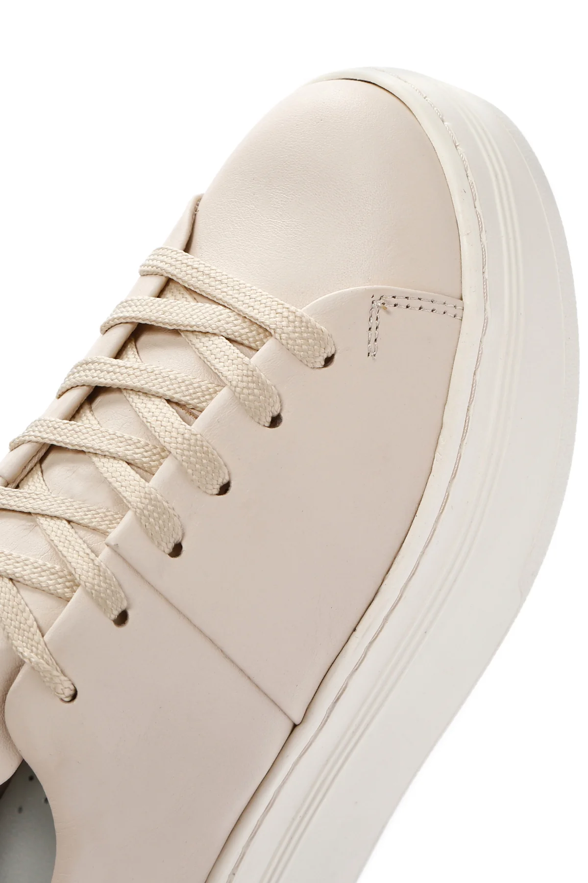 Kadın Bej Kalın Tabanlı Bağcıklı Deri Sneaker - Image 9