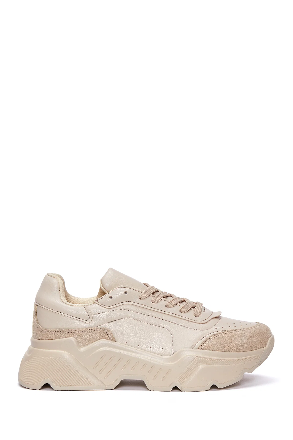 Kadın Bej Kalın Tabanlı Bağcıklı Sneaker