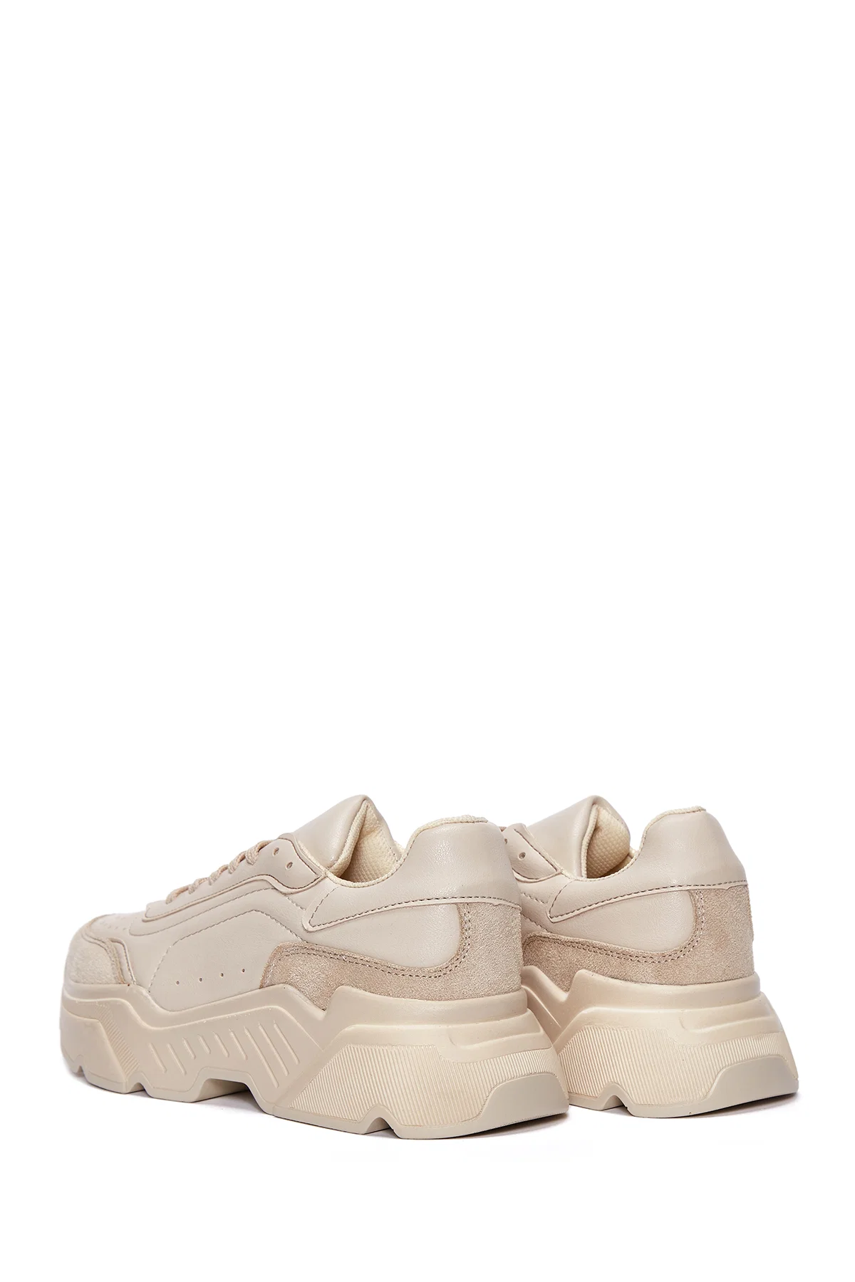 Kadın Bej Kalın Tabanlı Bağcıklı Sneaker - Image 5