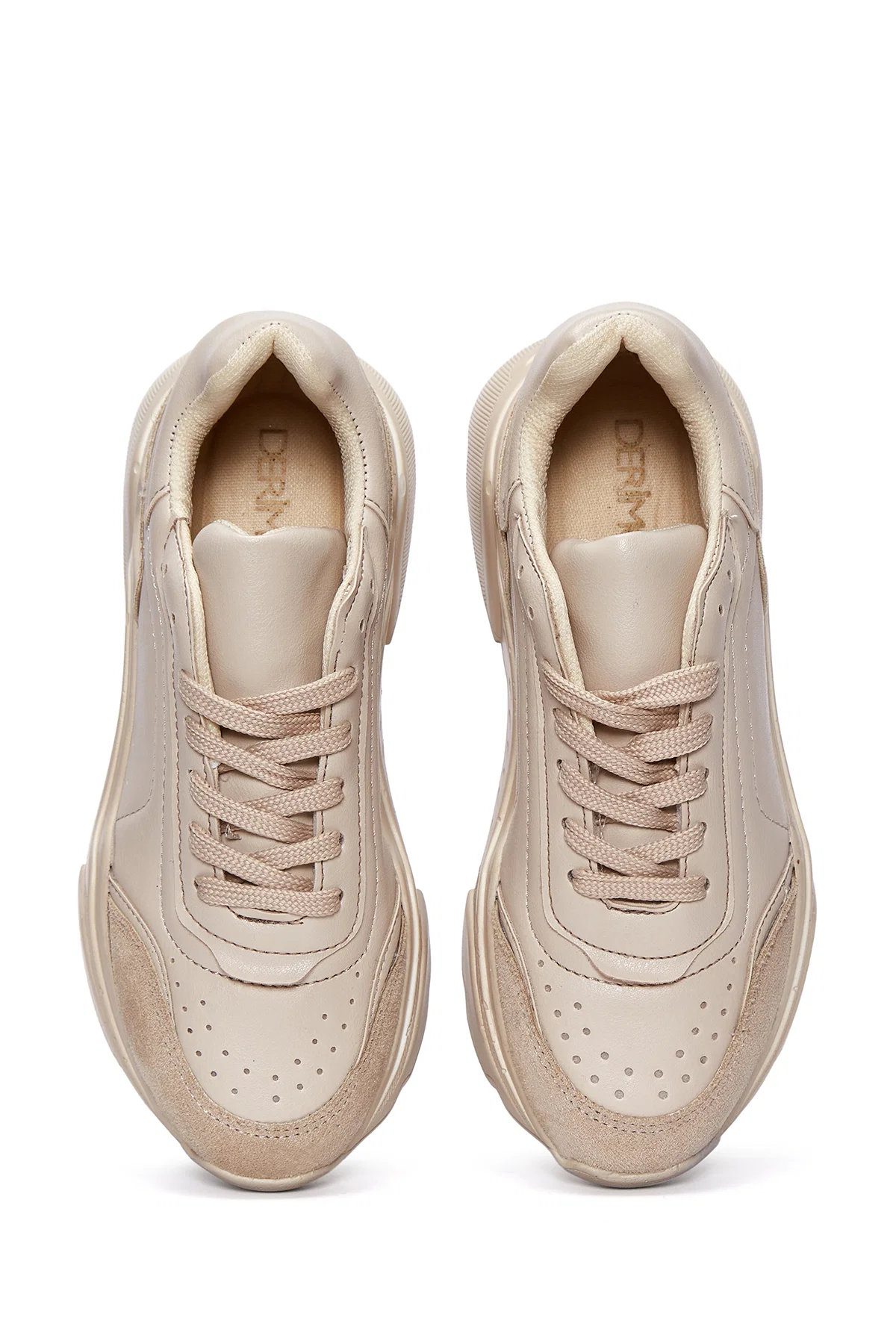 Kadın Bej Kalın Tabanlı Bağcıklı Sneaker - Image 6
