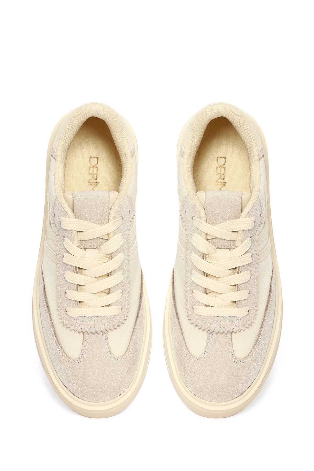 Kadın Bej Kalın Tabanlı Bağcıklı Sneaker - Image 5
