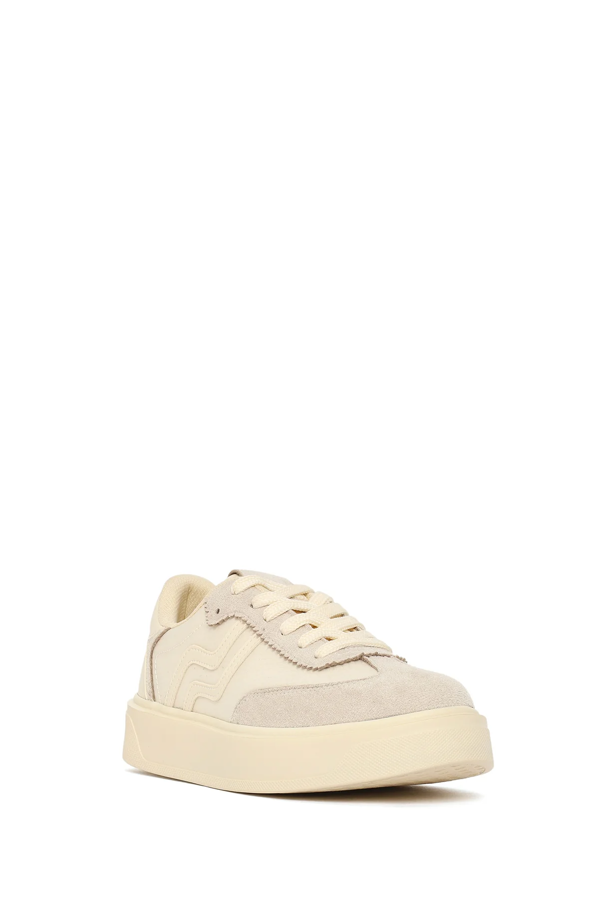 Kadın Bej Kalın Tabanlı Bağcıklı Sneaker - Image 8