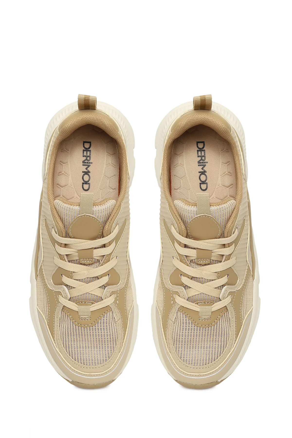 Kadın Bej Kalın Tabanlı Bağcıklı Sneaker - Image 4