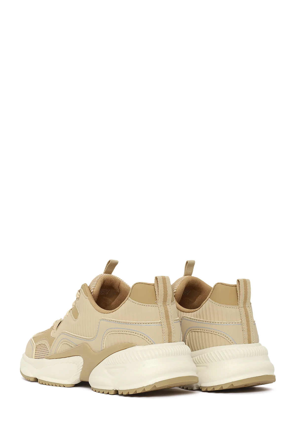 Kadın Bej Kalın Tabanlı Bağcıklı Sneaker - Image 6