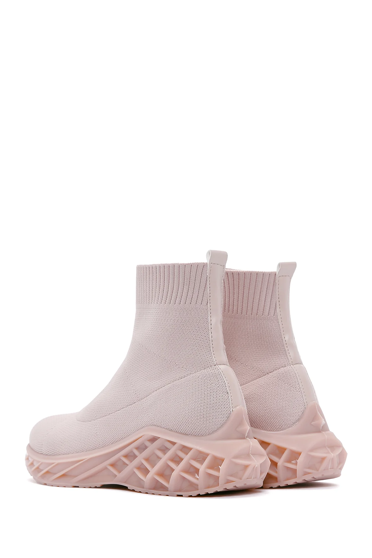 Kadın Bej Kalın Tabanlı Bilekli Sneaker - Image 4