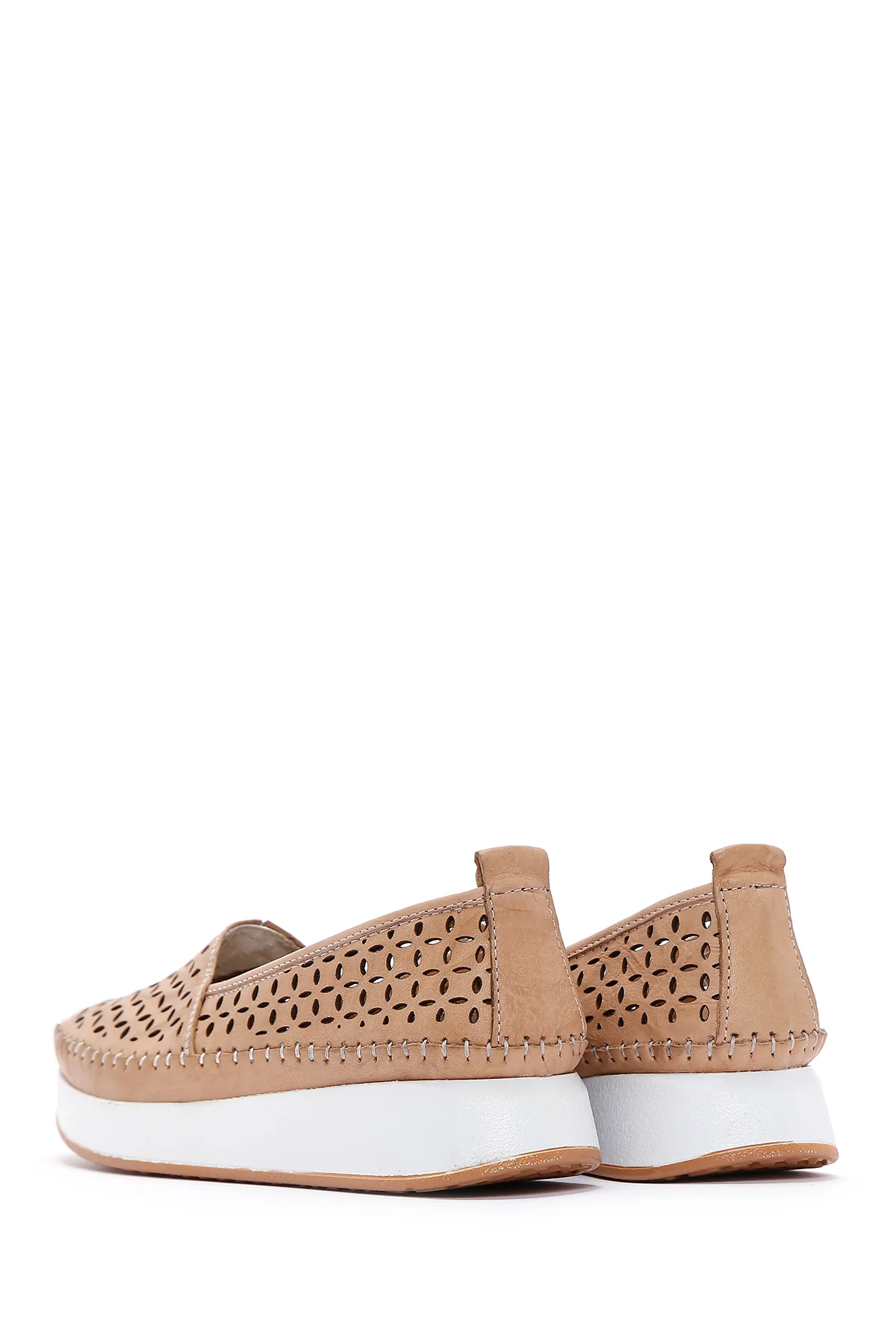 Kadın Bej Kalın Tabanlı Deri Comfort Loafer - Image 5
