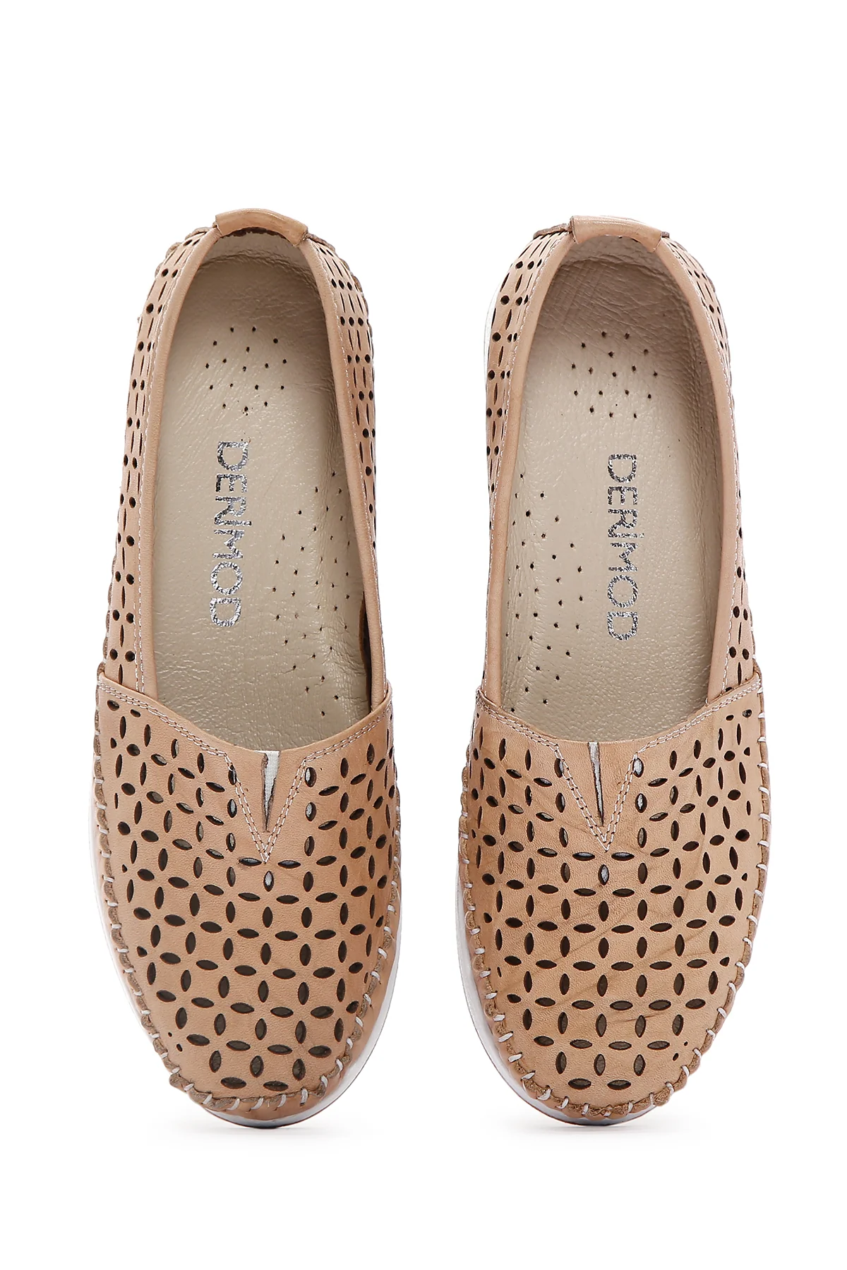 Kadın Bej Kalın Tabanlı Deri Comfort Loafer - Image 6