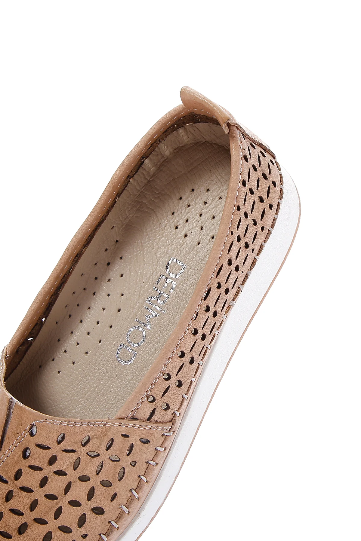 Kadın Bej Kalın Tabanlı Deri Comfort Loafer - Image 7