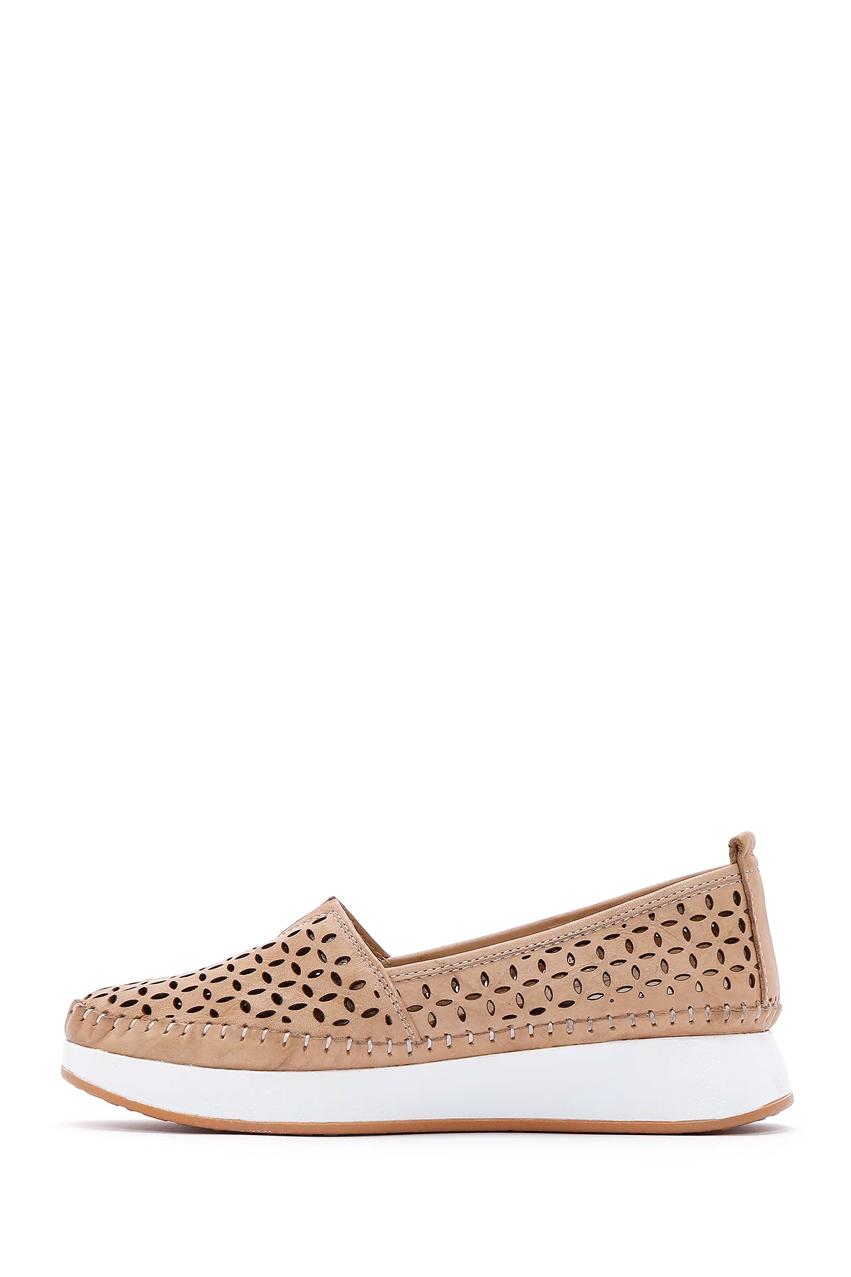 Kadın Bej Kalın Tabanlı Deri Comfort Loafer - Image 2