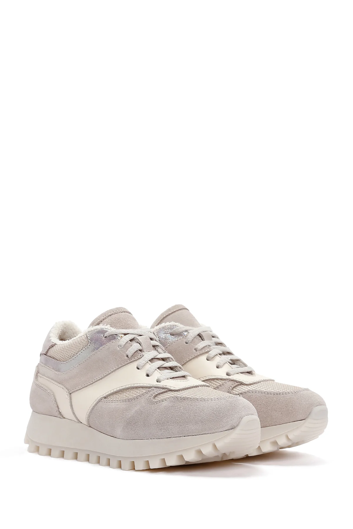 Kadın Bej Kalın Tabanlı Deri Sneaker - Image 2