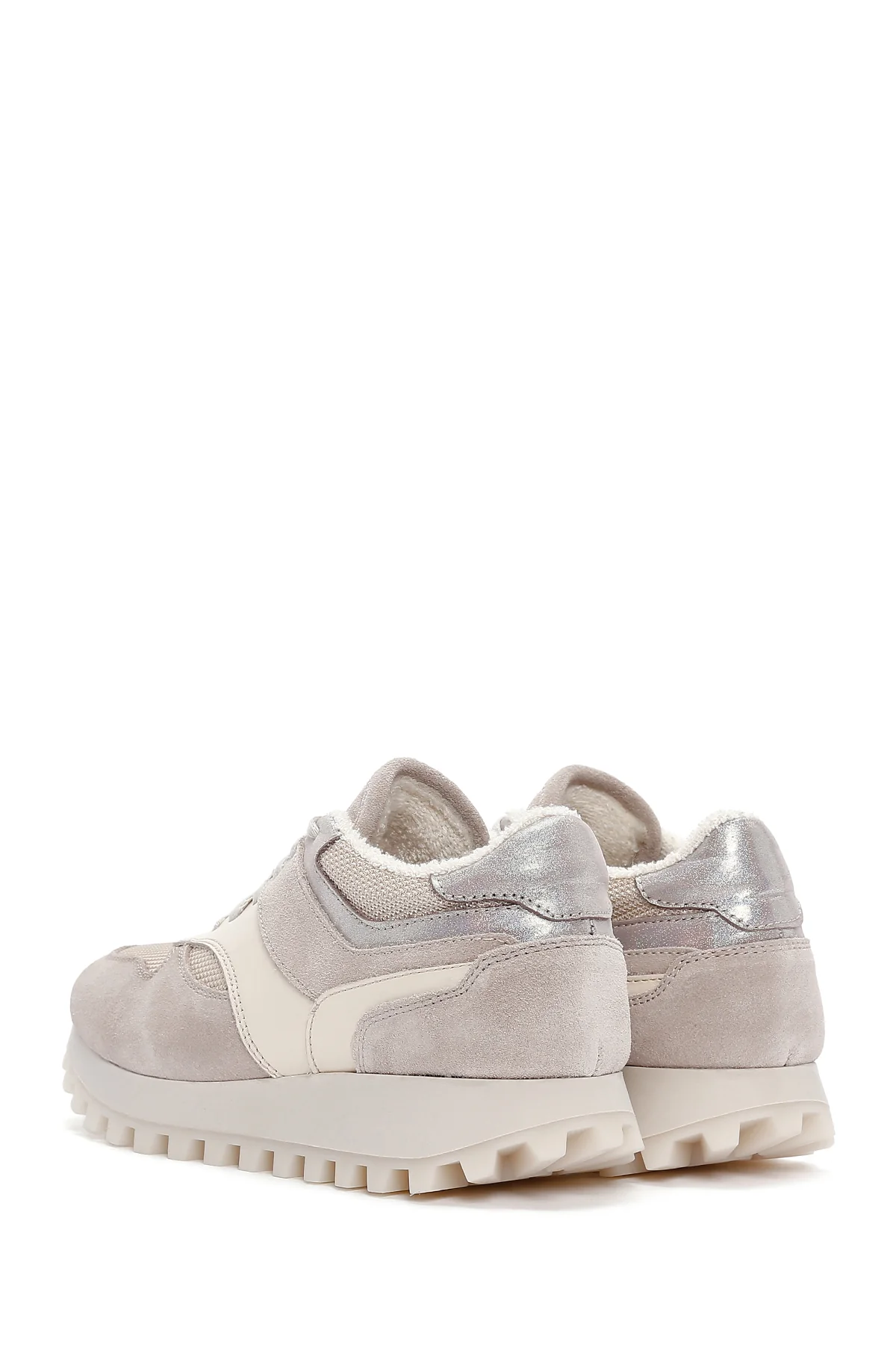 Kadın Bej Kalın Tabanlı Deri Sneaker - Image 4
