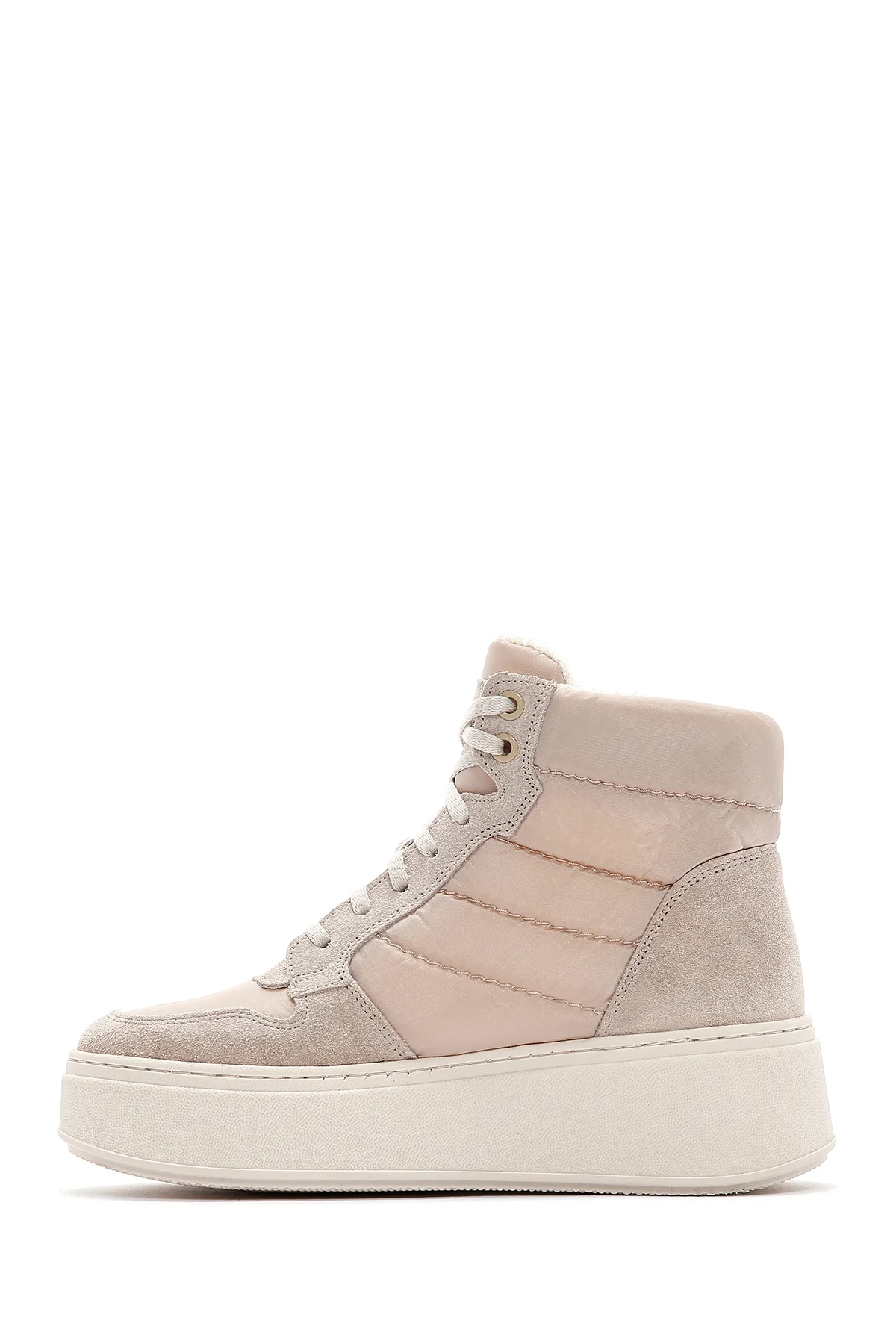 Kadın Bej Kalın Tabanlı Deri Sneaker Bot - Image 2