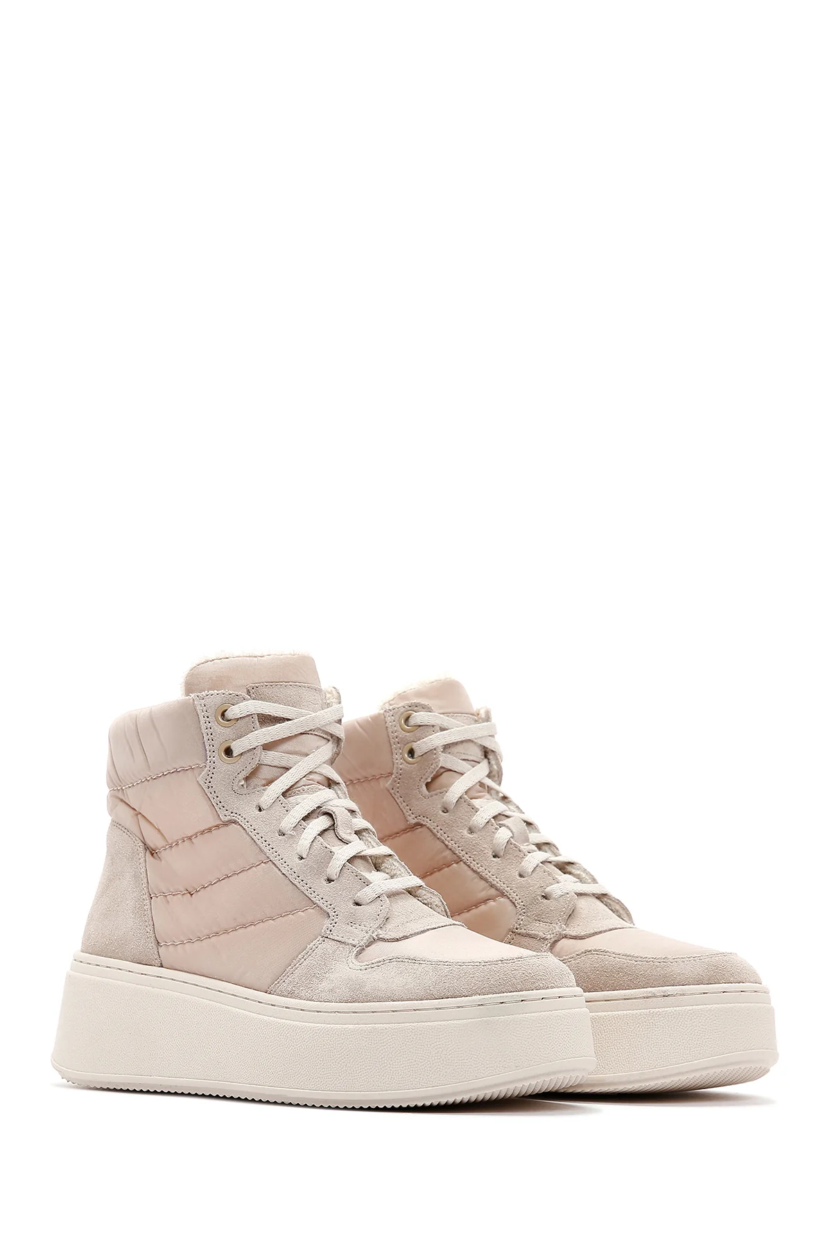 Kadın Bej Kalın Tabanlı Deri Sneaker Bot - Image 3