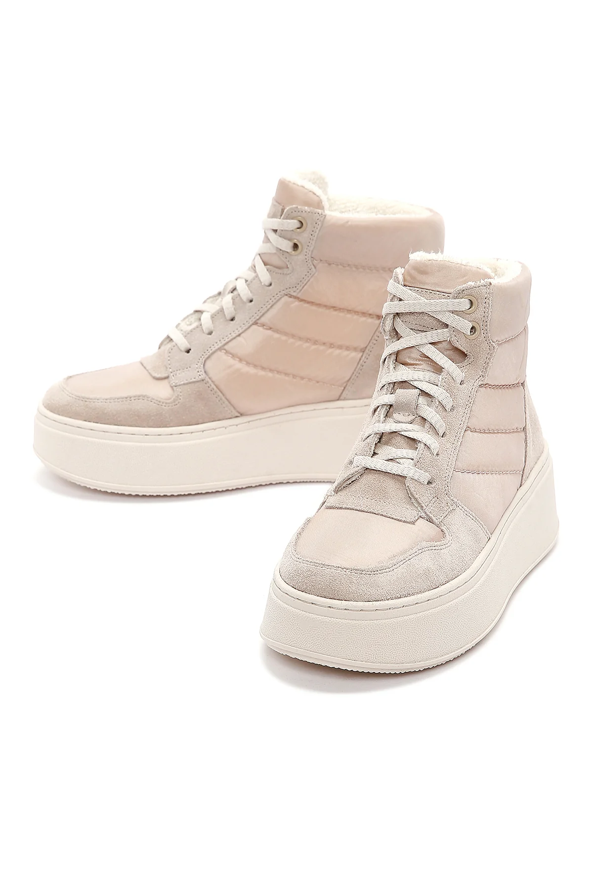 Kadın Bej Kalın Tabanlı Deri Sneaker Bot - Image 6