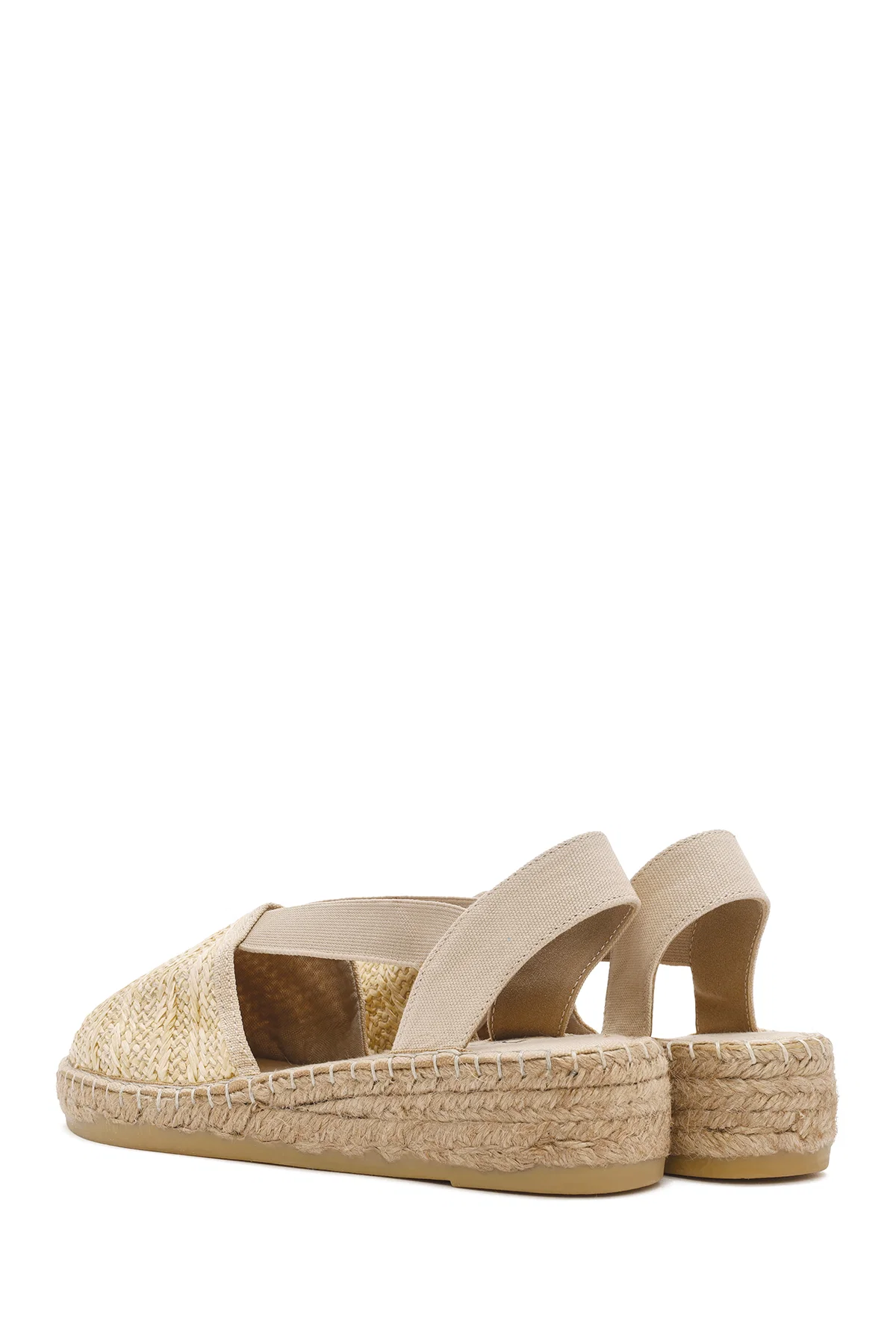 Kadın Bej Kalın Tabanlı Hasır Espadril Sandalet - Image 5