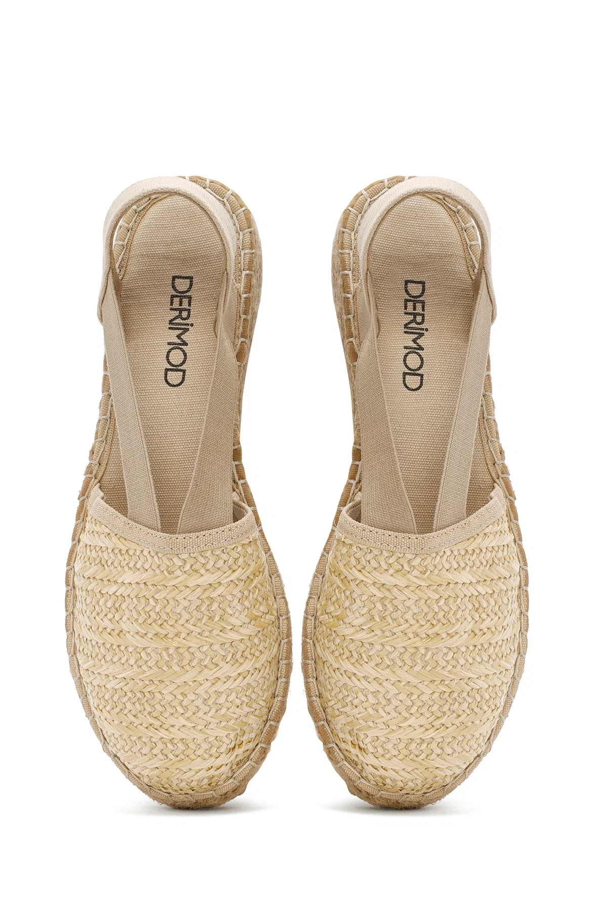 Kadın Bej Kalın Tabanlı Hasır Espadril Sandalet - Image 7