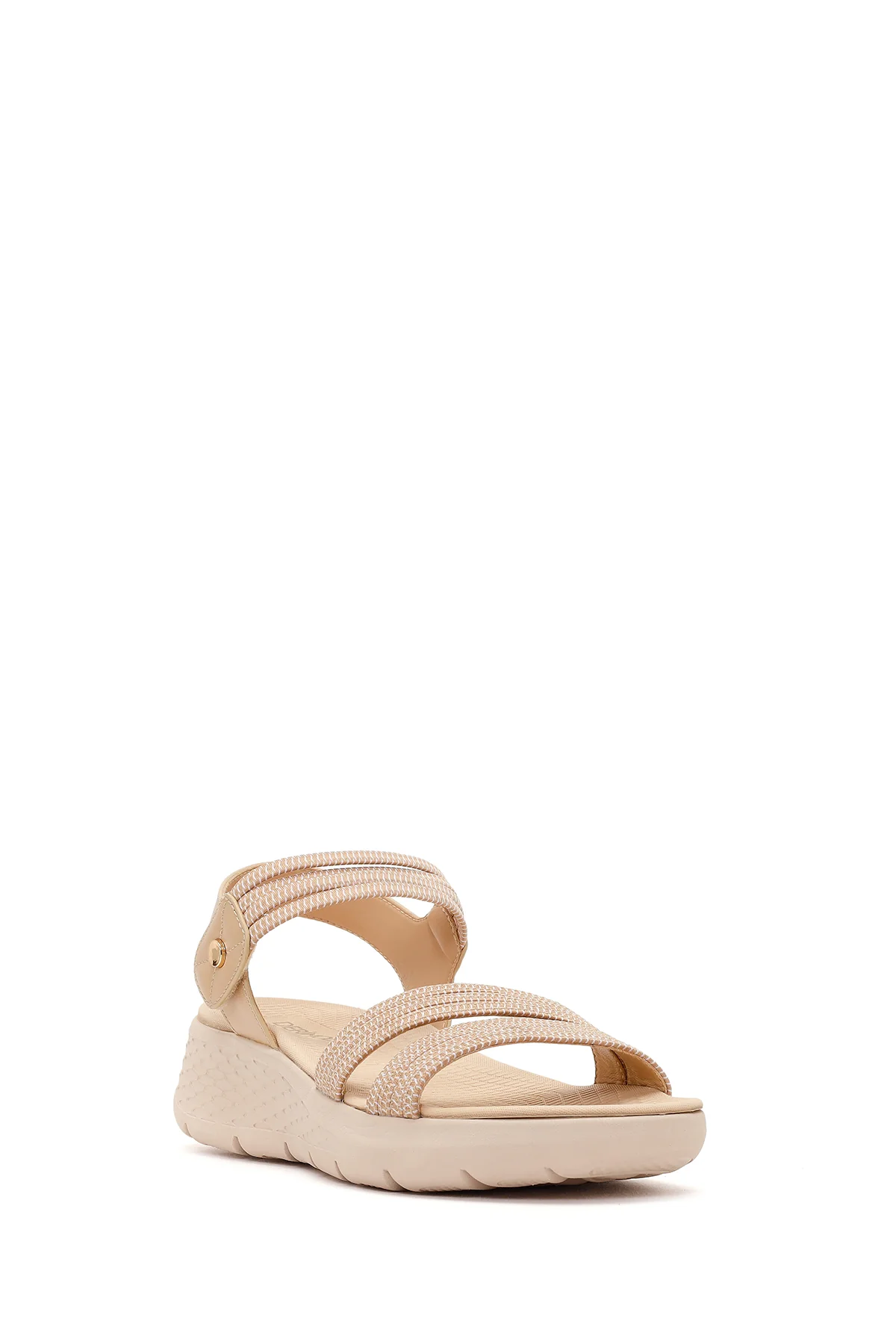 Kadın Bej Kalın Tabanlı Kumaş Comfort Sandalet - Image 7