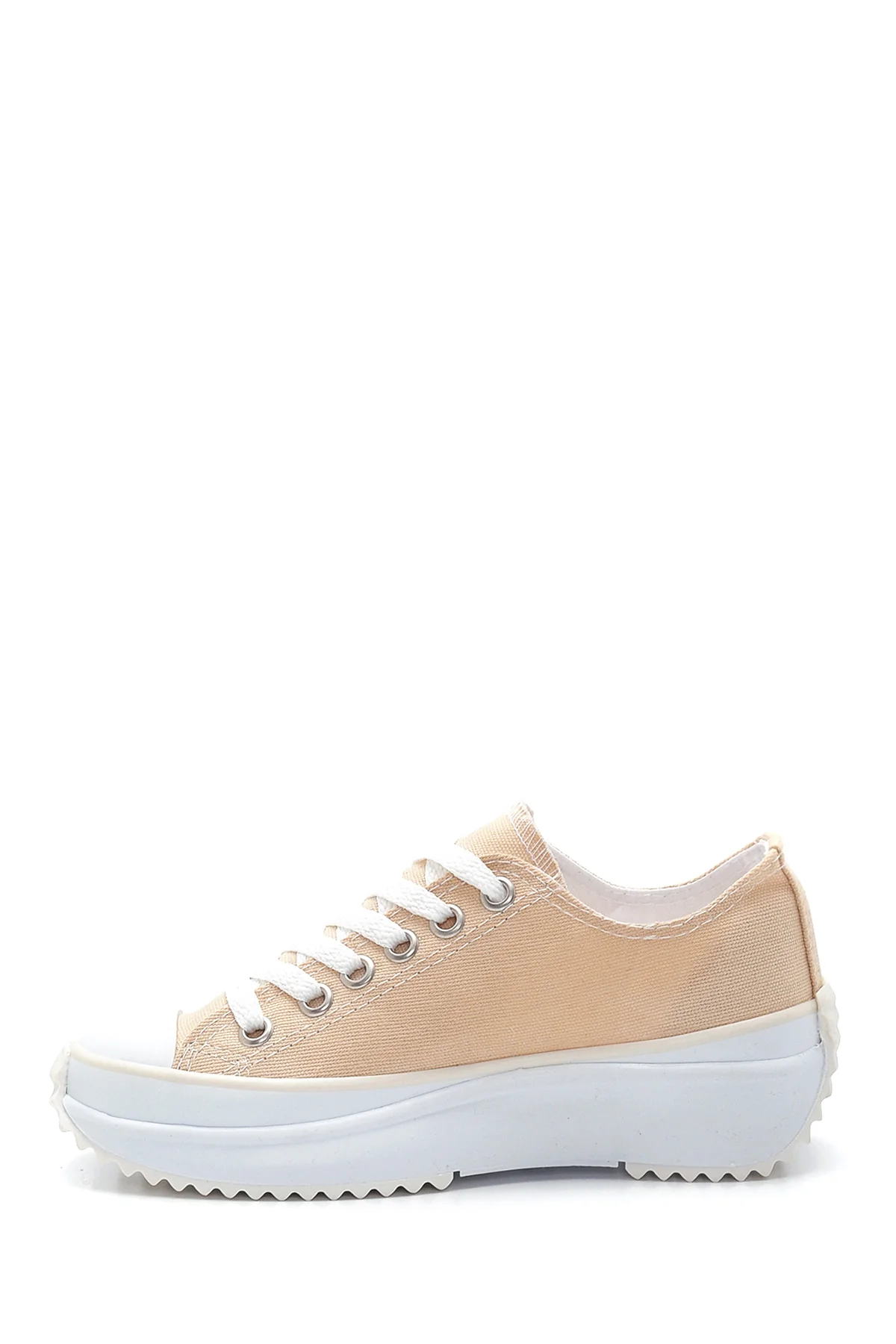 Kadın Bej Kalın Tabanlı Kumaş Sneaker - Image 2