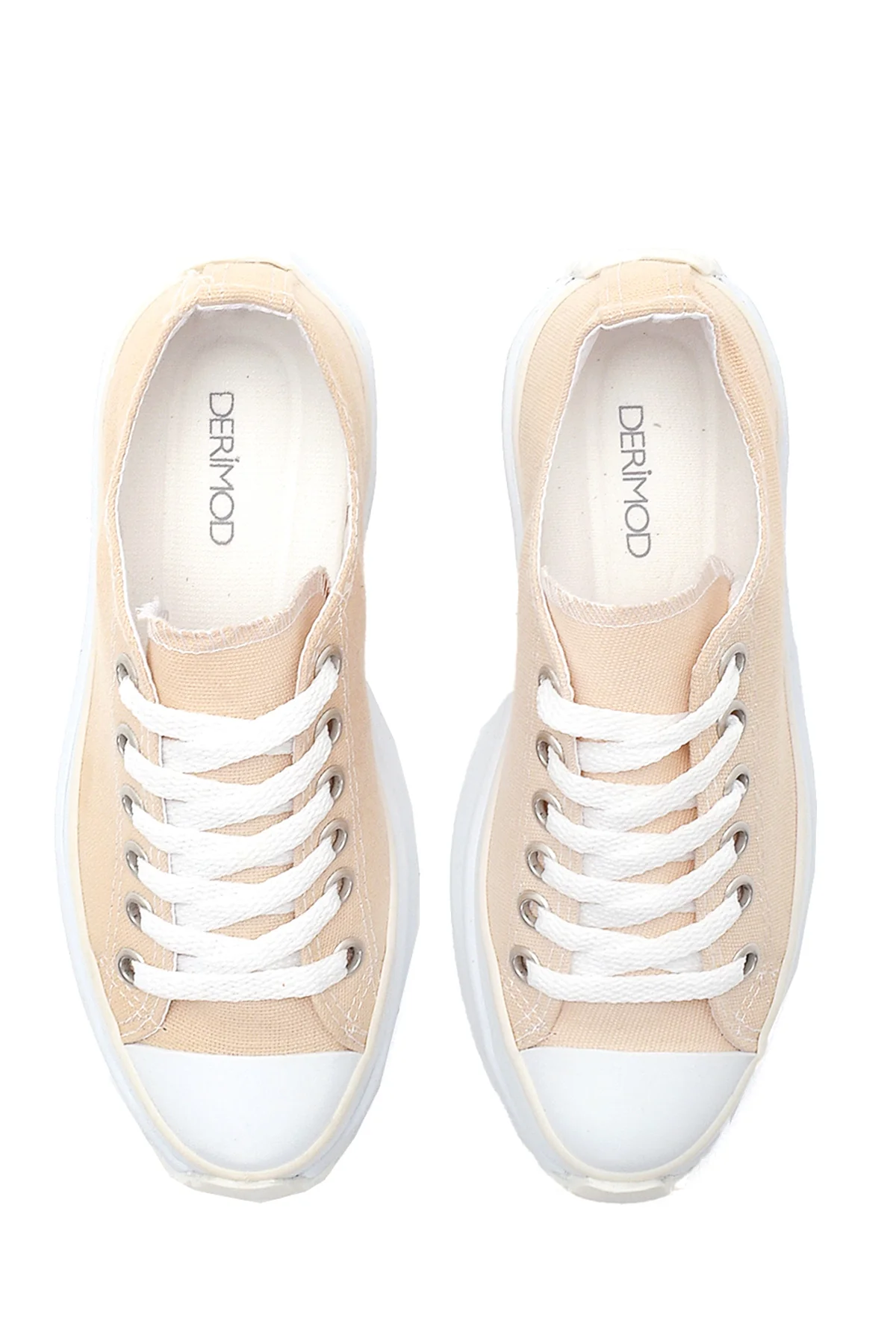 Kadın Bej Kalın Tabanlı Kumaş Sneaker - Image 7