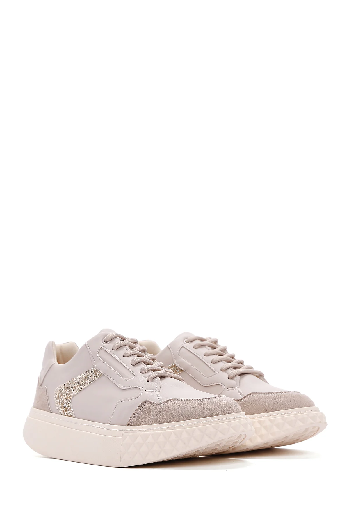 Kadın Bej Kalın Tabanlı Sneaker - Image 3
