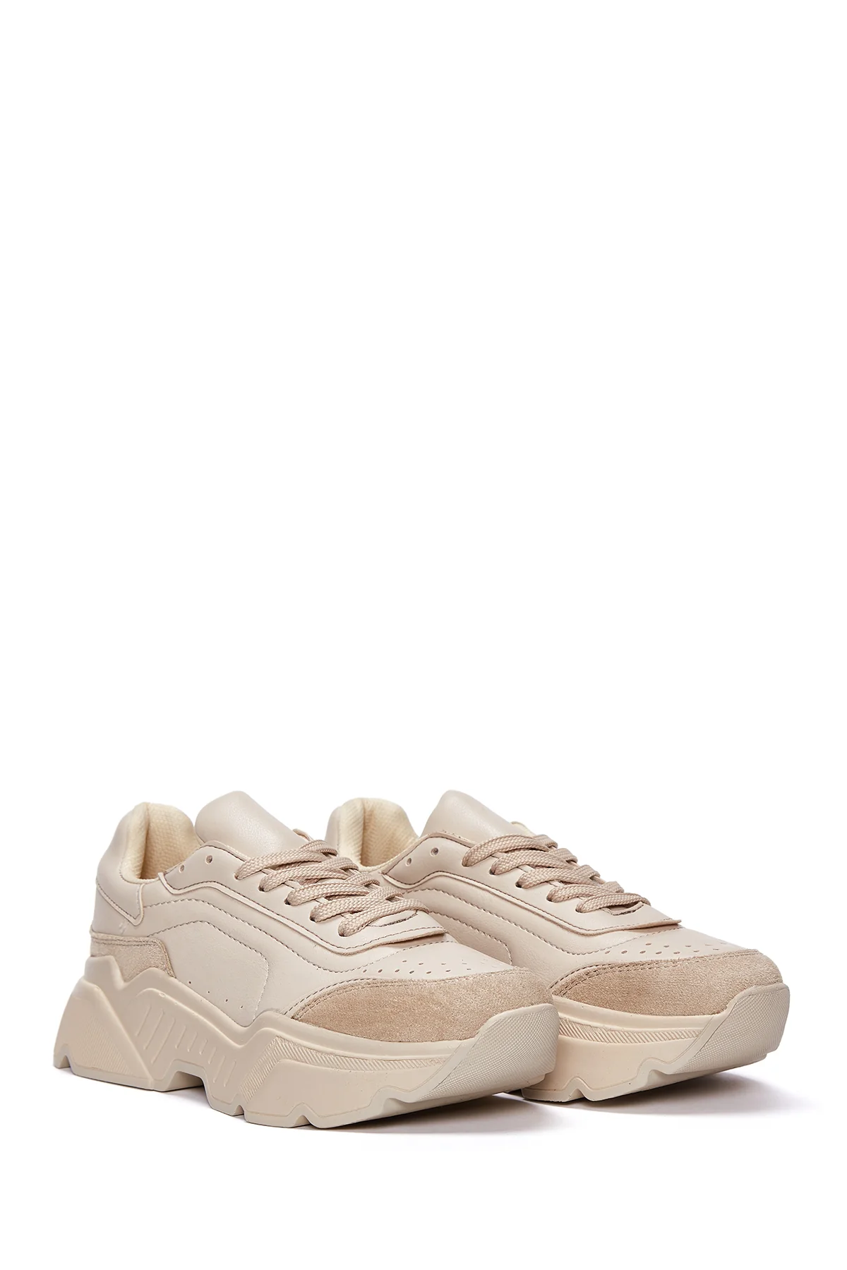 Kadın Bej Kalın Tabanlı Sneaker - Image 3