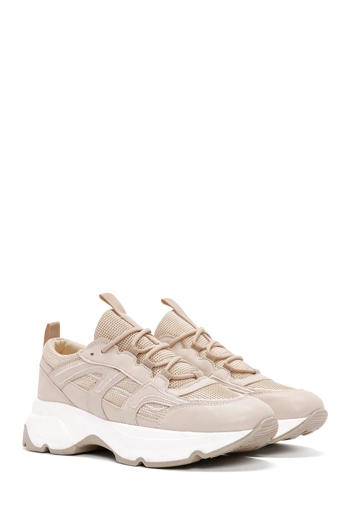 Kadın Bej Kalın Tabanlı Sneaker - Image 3