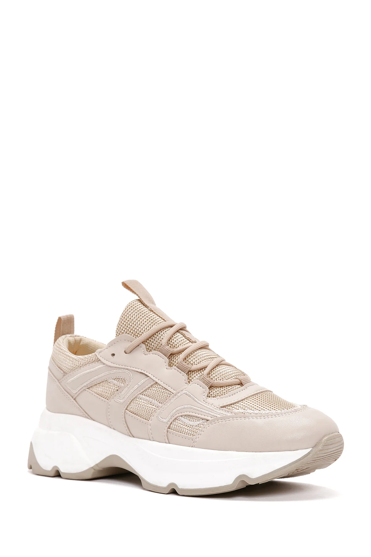Kadın Bej Kalın Tabanlı Sneaker - Image 6