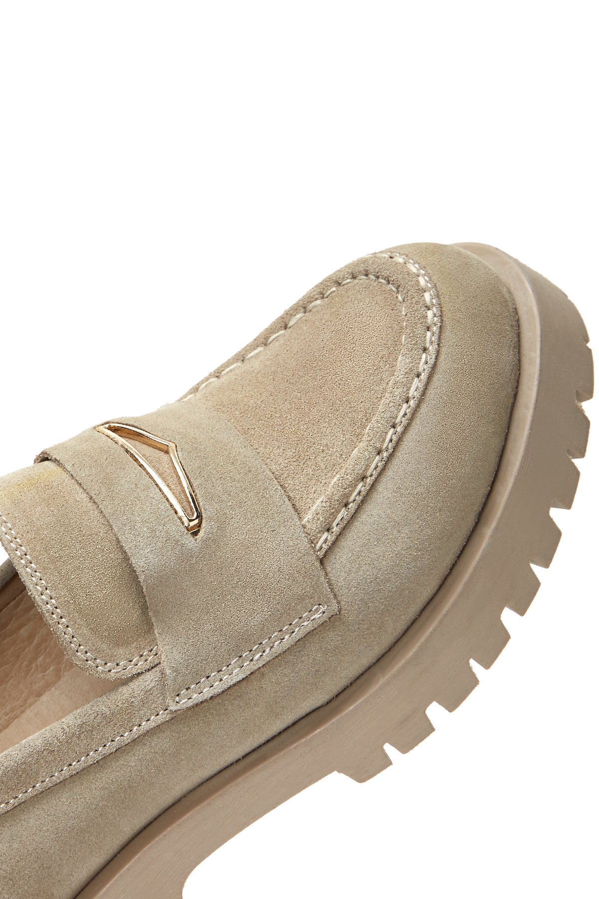Kadın Bej Kalın Tabanlı Süet Deri Maskülen Loafer - Image 7