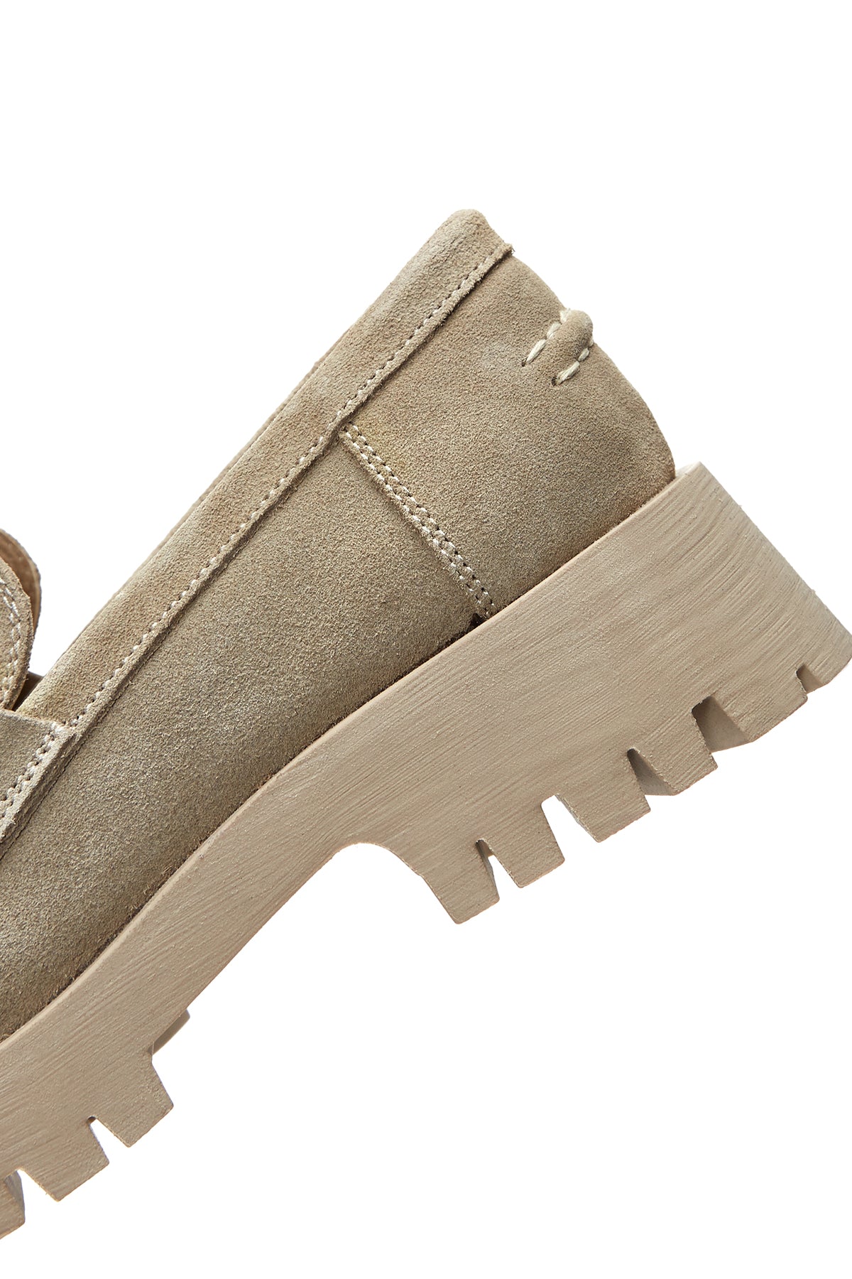 Kadın Bej Kalın Tabanlı Süet Deri Maskülen Loafer - Image 8