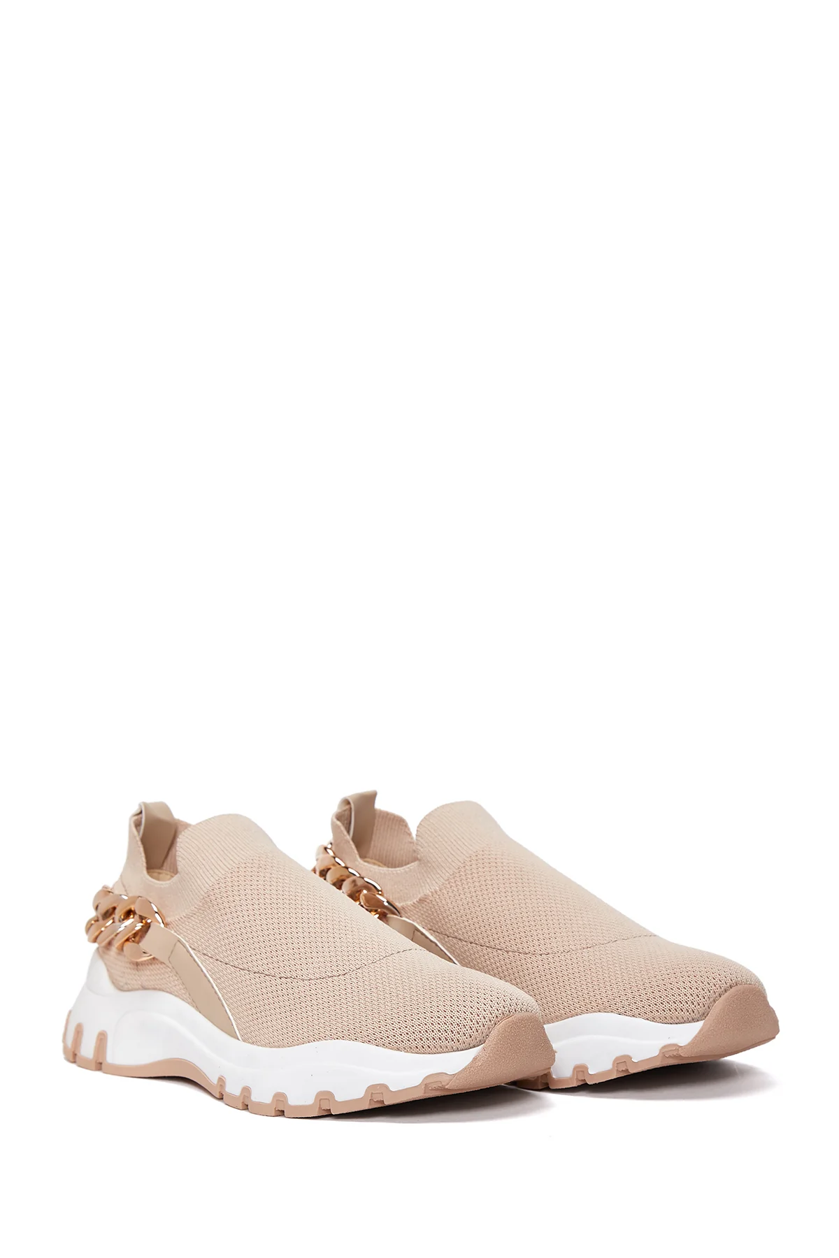 Kadın Bej Kalın Tabanlı Zincirli Sneaker - Image 3
