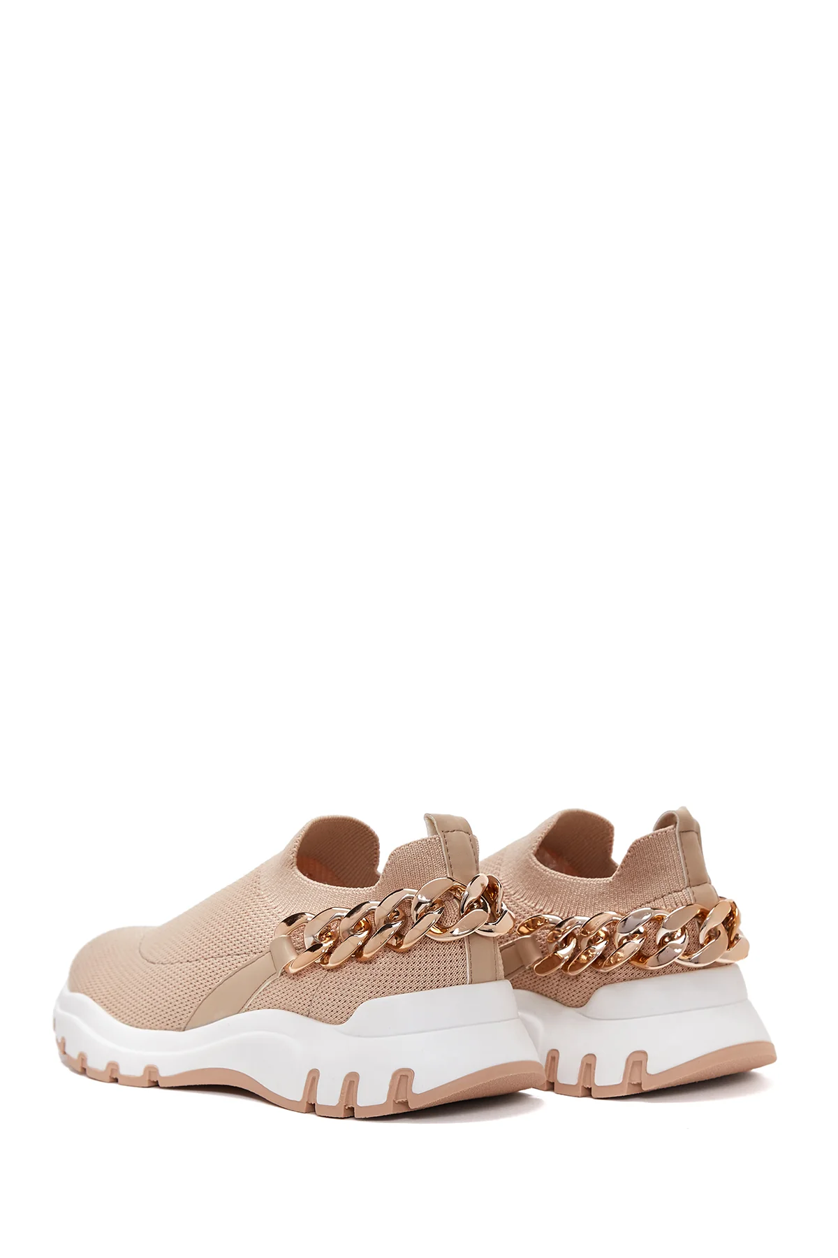 Kadın Bej Kalın Tabanlı Zincirli Sneaker - Image 5
