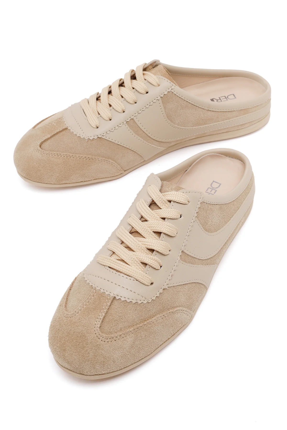 Kadın Bej Mule Arkası Açık Süet Deri Sneaker - Image 10