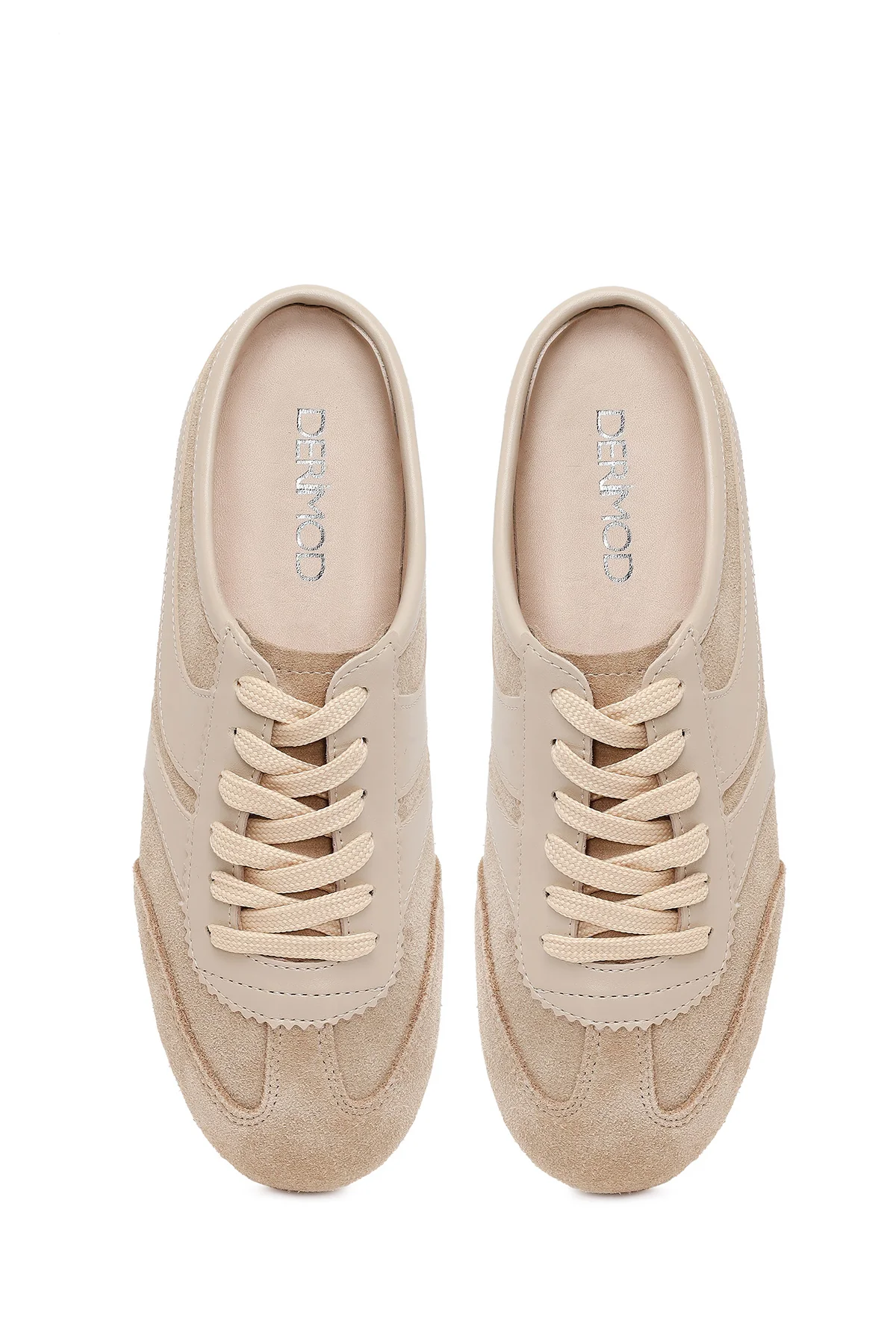 Kadın Bej Mule Arkası Açık Süet Deri Sneaker - Image 4