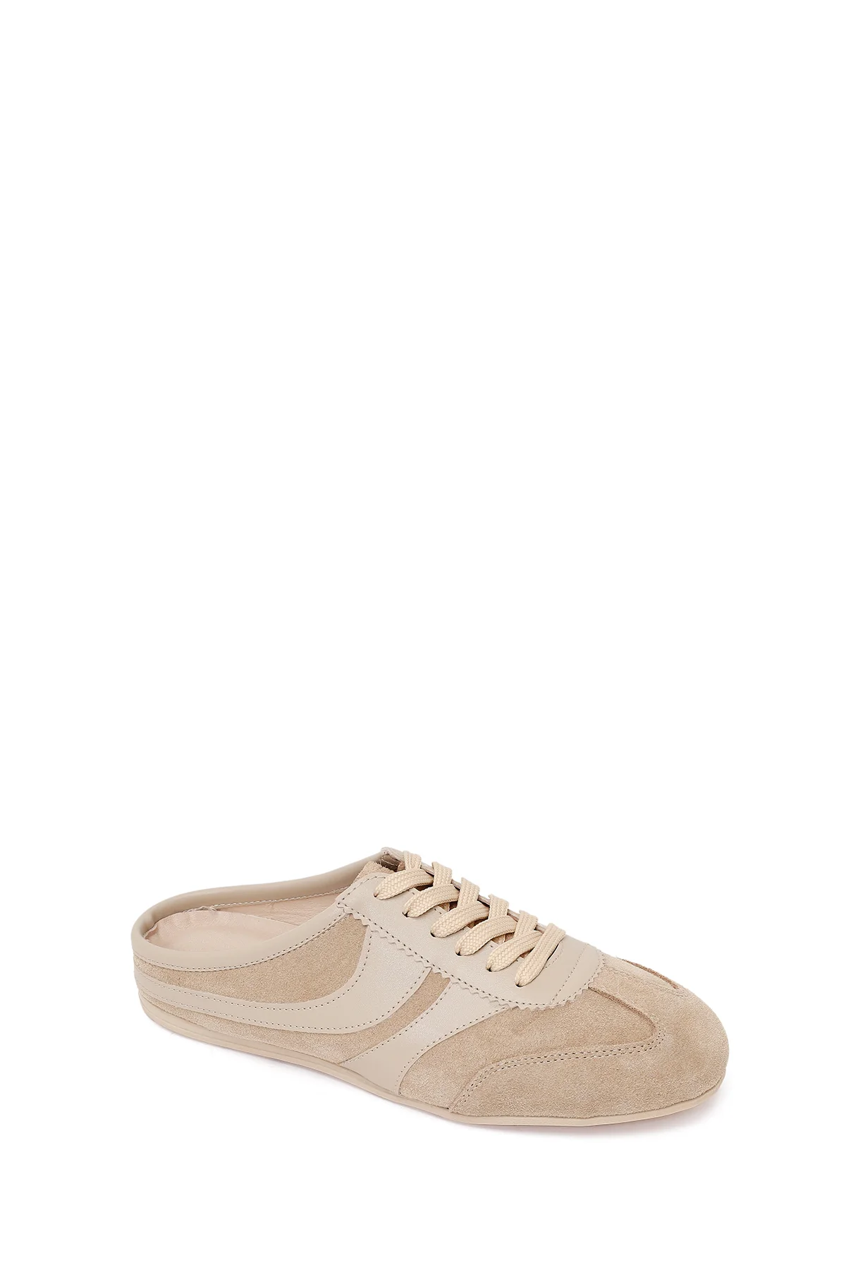 Kadın Bej Mule Arkası Açık Süet Deri Sneaker - Image 7