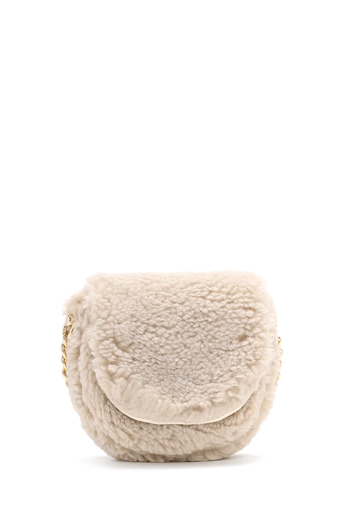 Kadın Bej Peluş Mini Çapraz Çanta - Image 5